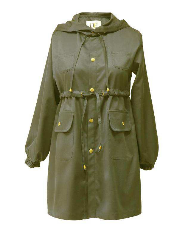 بارانی زنانه کوتاه کلاهدار کد 1100019 سبز درس ایگو