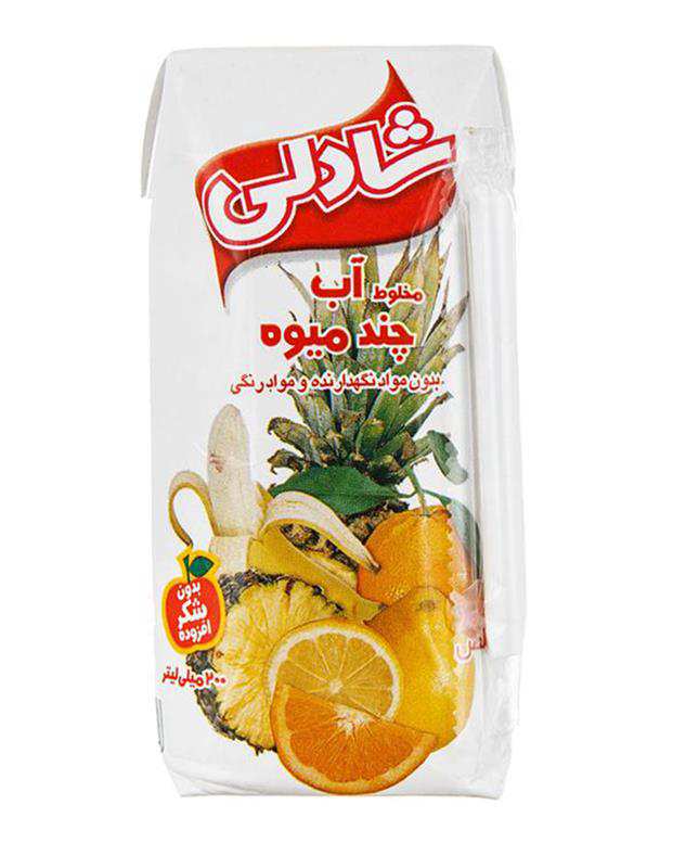 آبمیوه چند میوه بدون شکر 200 میلی‌لیتری شادلی