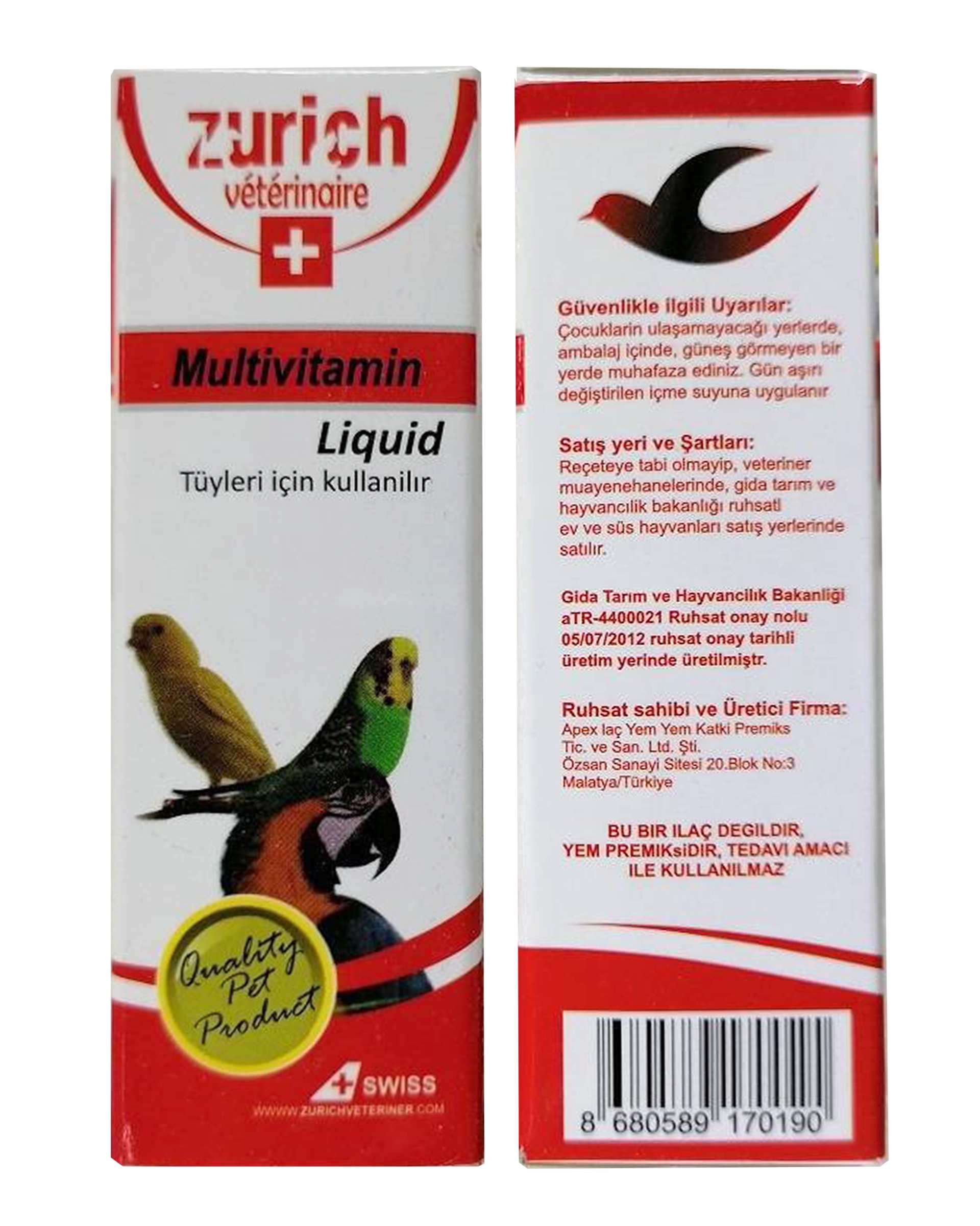 قطره مولتی ویتامین مناسب پرندگان خانگی 50ml زوریخ