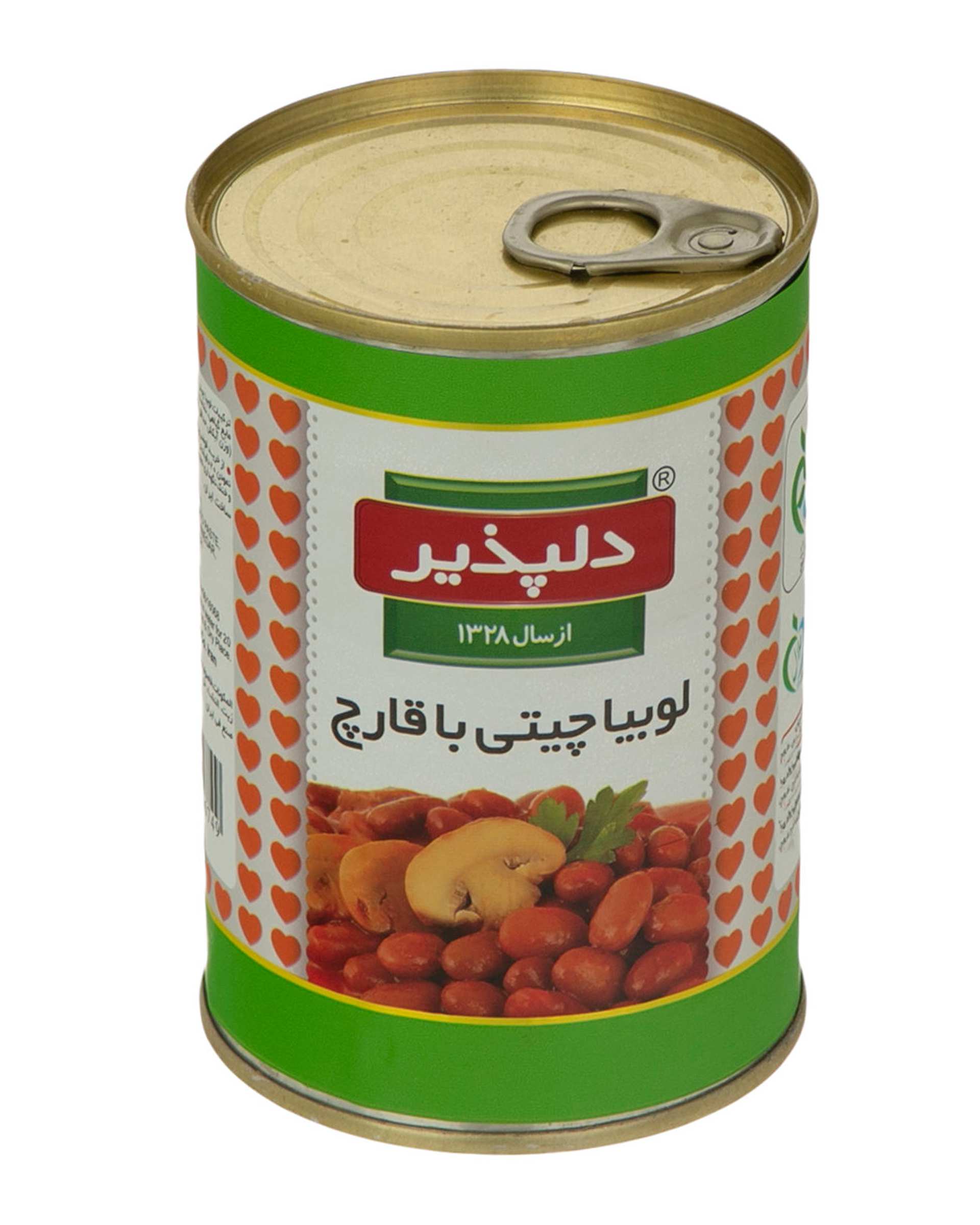 کنسرو لوبیا چیتی به همراه قارچ 420 گرمی دلپذیر