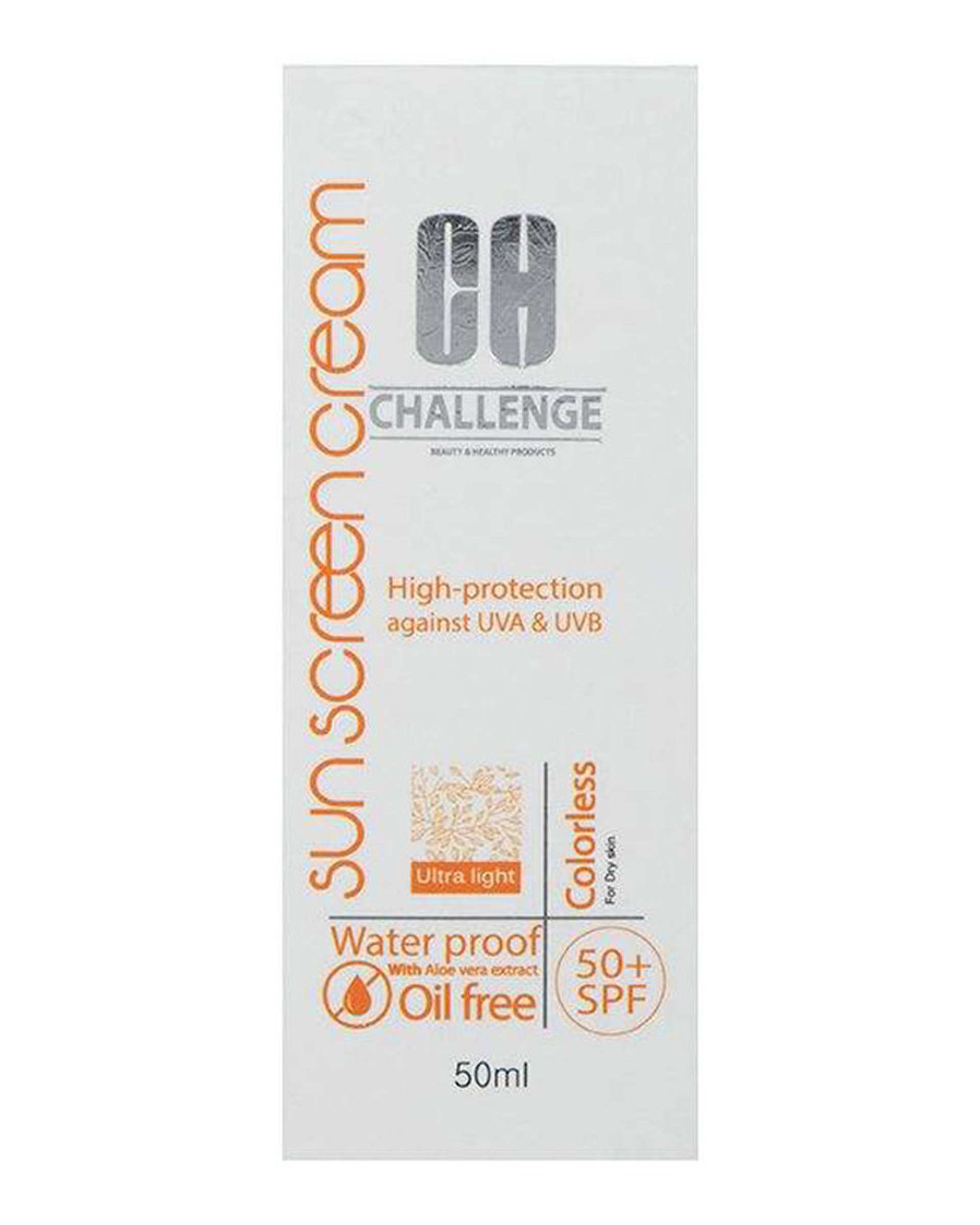 کرم ضد آفتاب بی رنگ SPF50 مناسب پوست خشک 50ml چلنج