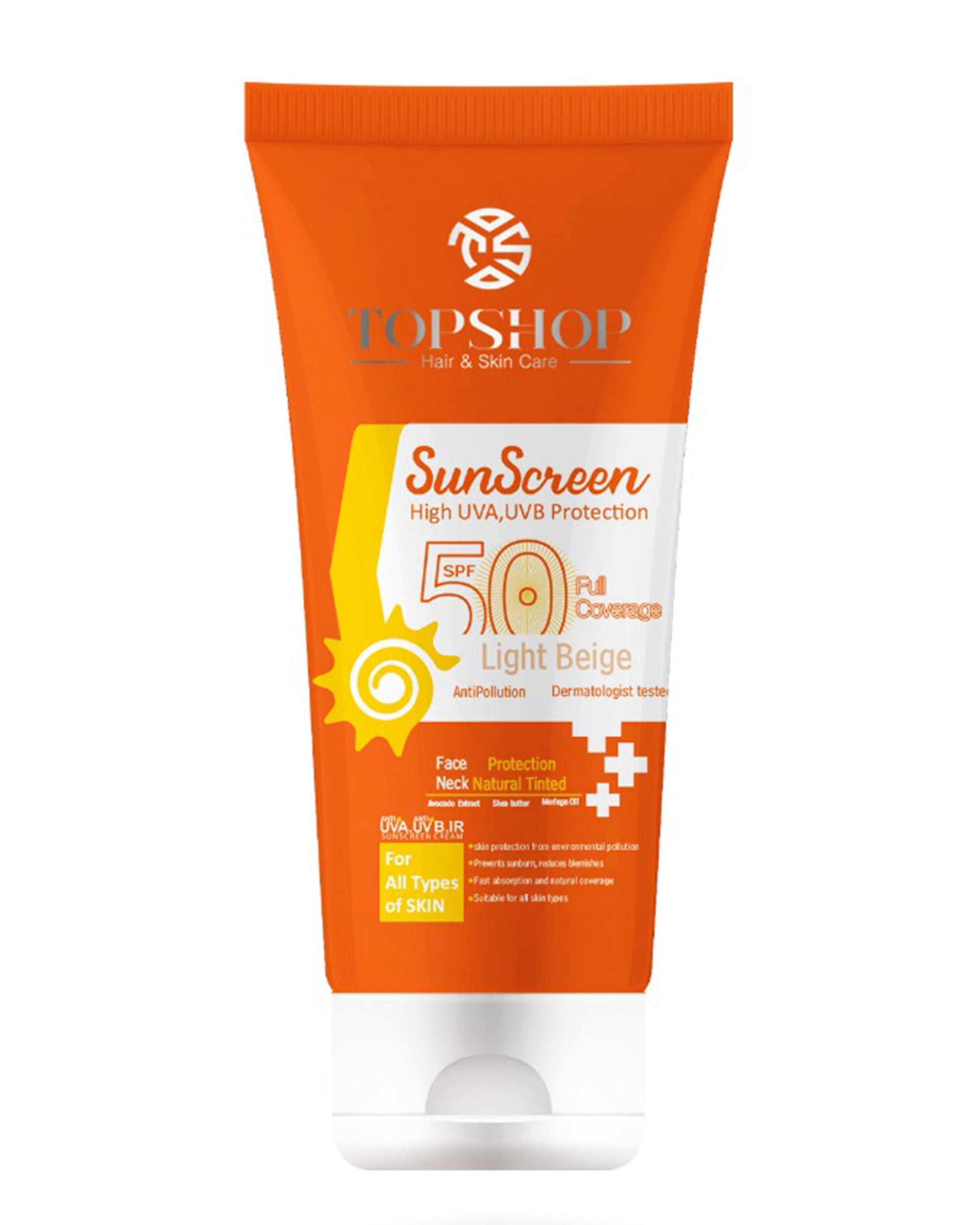 کرم ضدآفتاب SPF50 بژ روشن 50ml تاپ شاپ