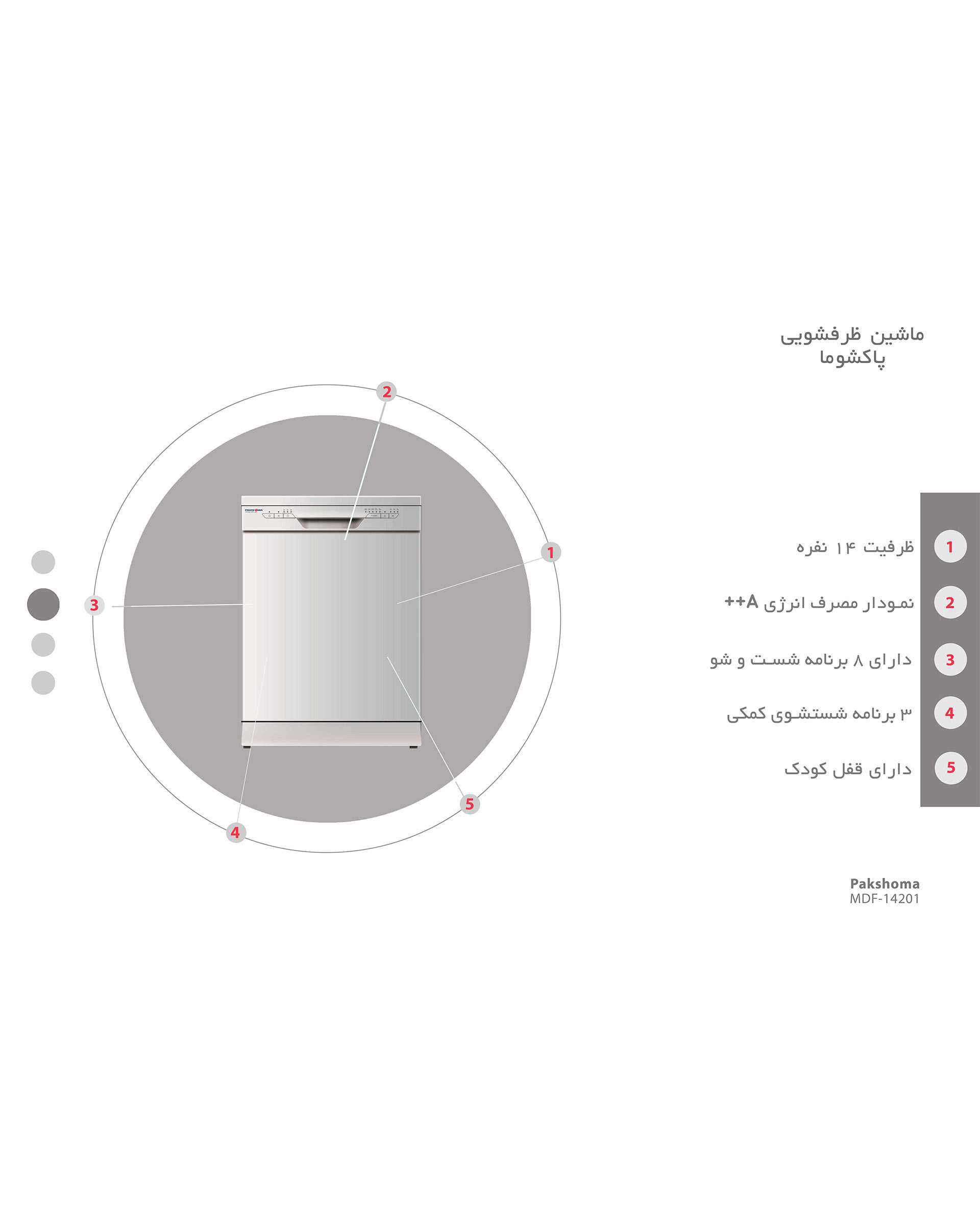 ماشین ظرفشویی پاکشوما 14 نفره مدل MDF 14201