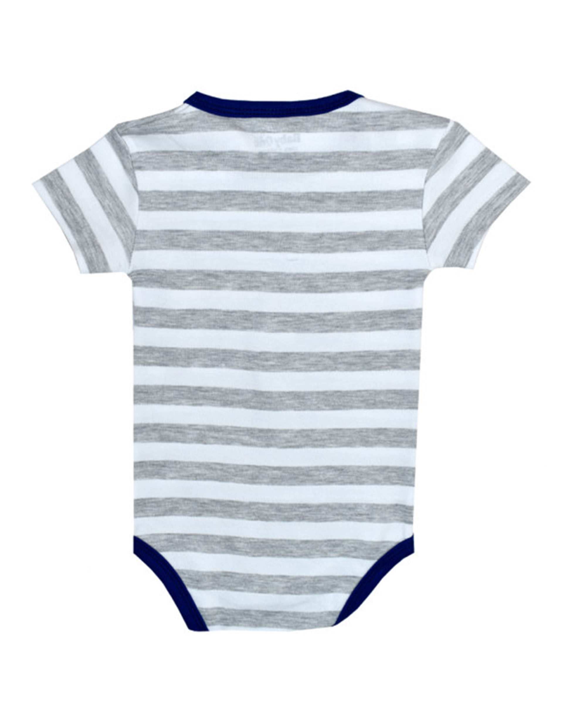 ست بادی و شلوارک پسرانه نوزادی نخی سفید آبی بیبی وان Baby One مدل ماشین کد 1 