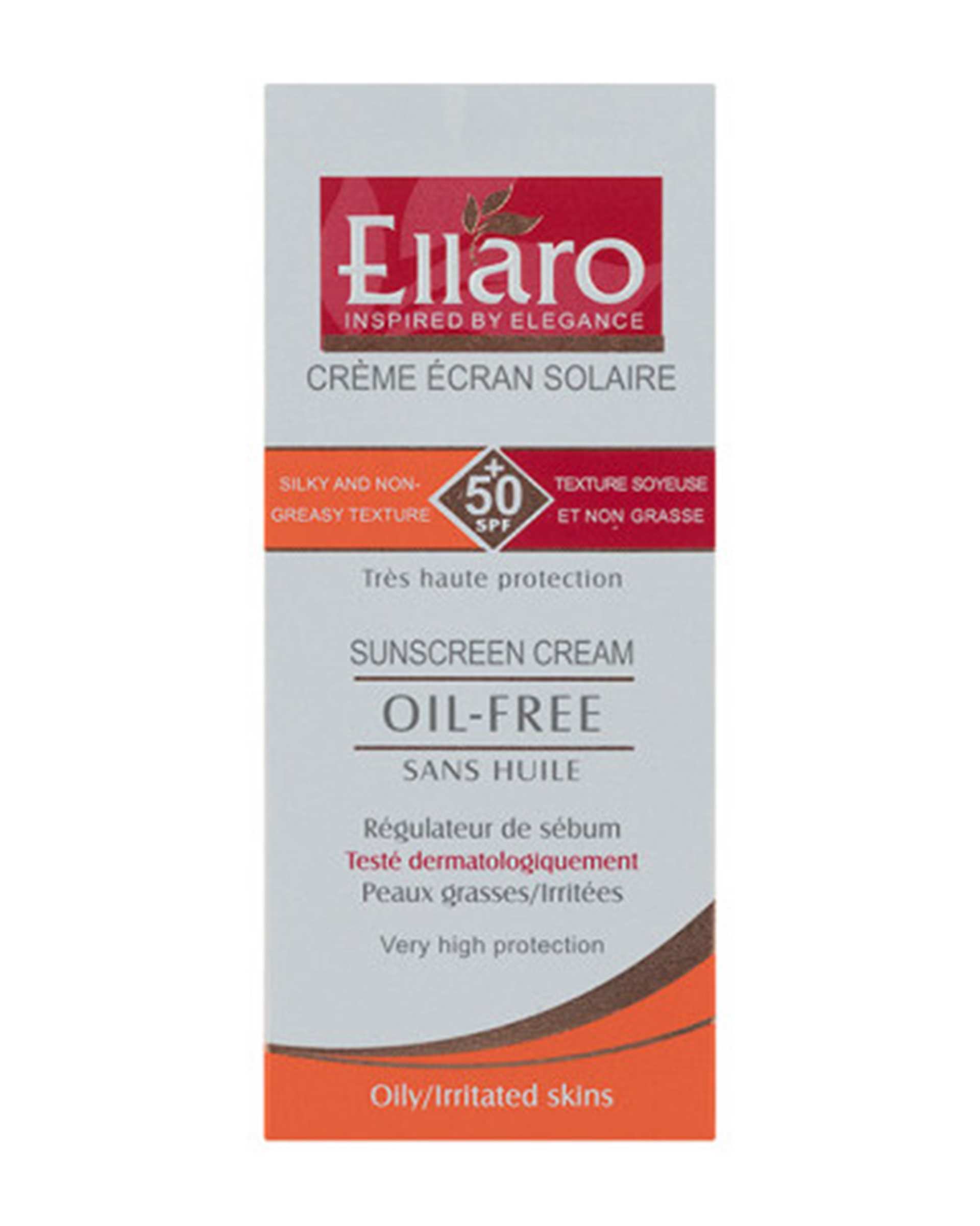 کرم ضد آفتاب بی رنگ SPF50 فاقد چربی الارو Ellaro مدل Oil Free حجم 40ml