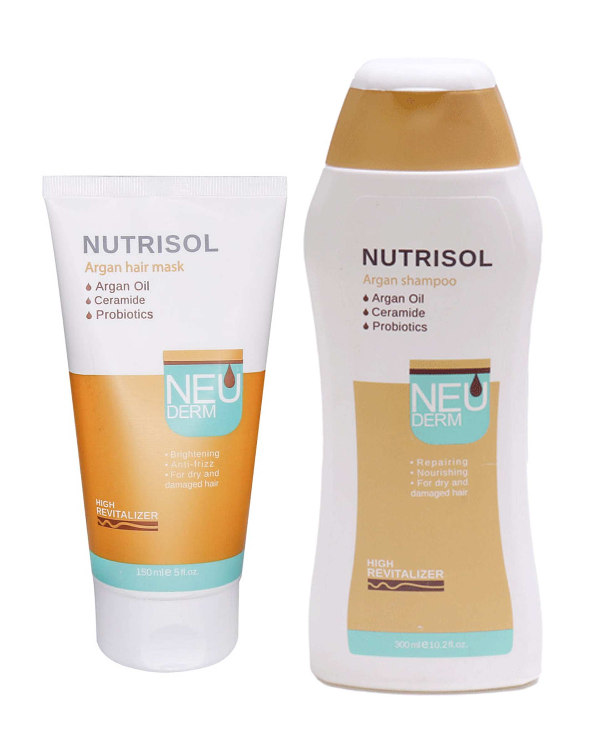 شامپو مو مدل آرگان به همراه ماسک مو مدل آرگان نئودرم Neuderm مدل Nutrisol Argan