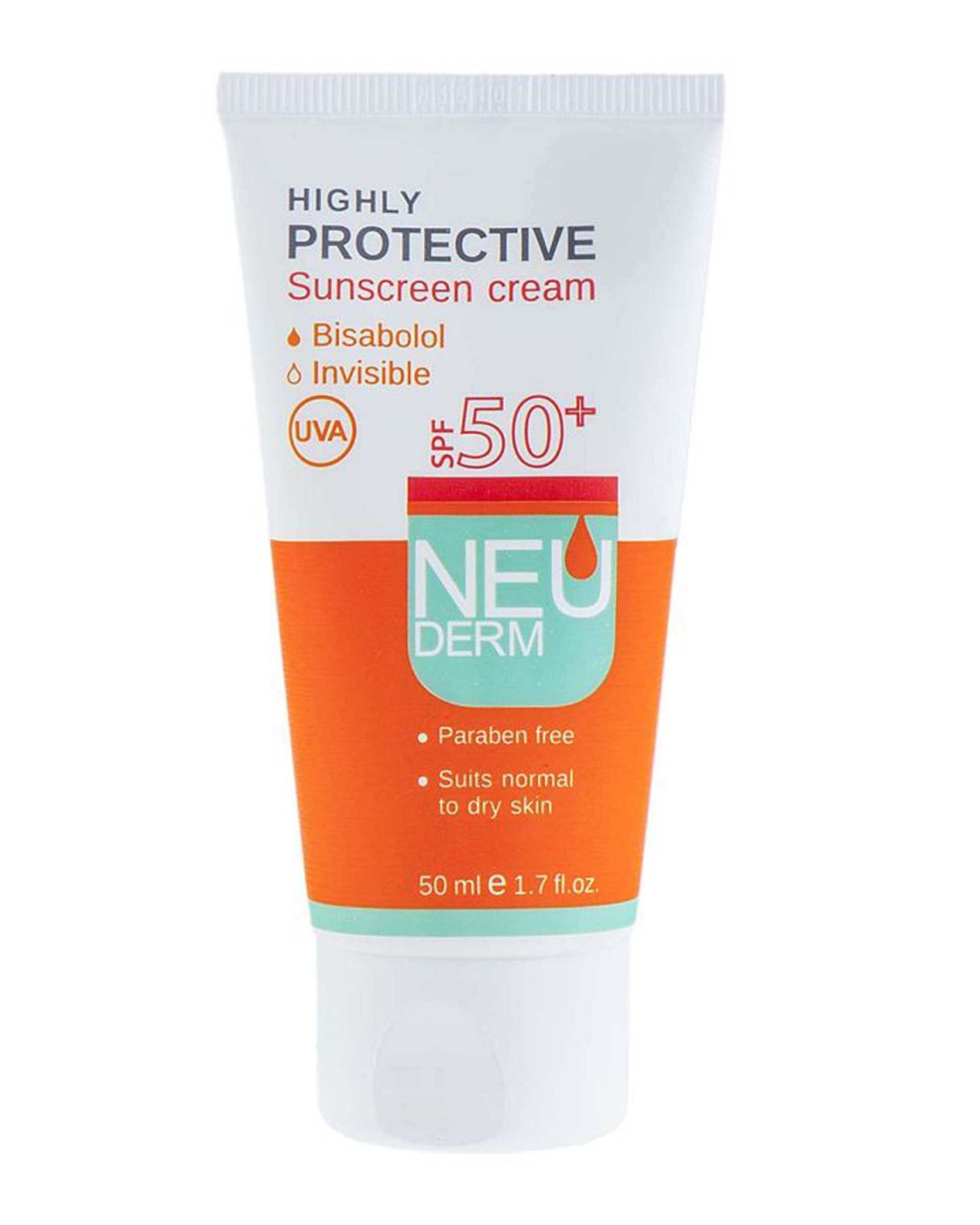 کرم ضد آفتاب SPF50 بی رنگ نئودرم Neuderm مدل Highly Protective Invisible حجم 50ml