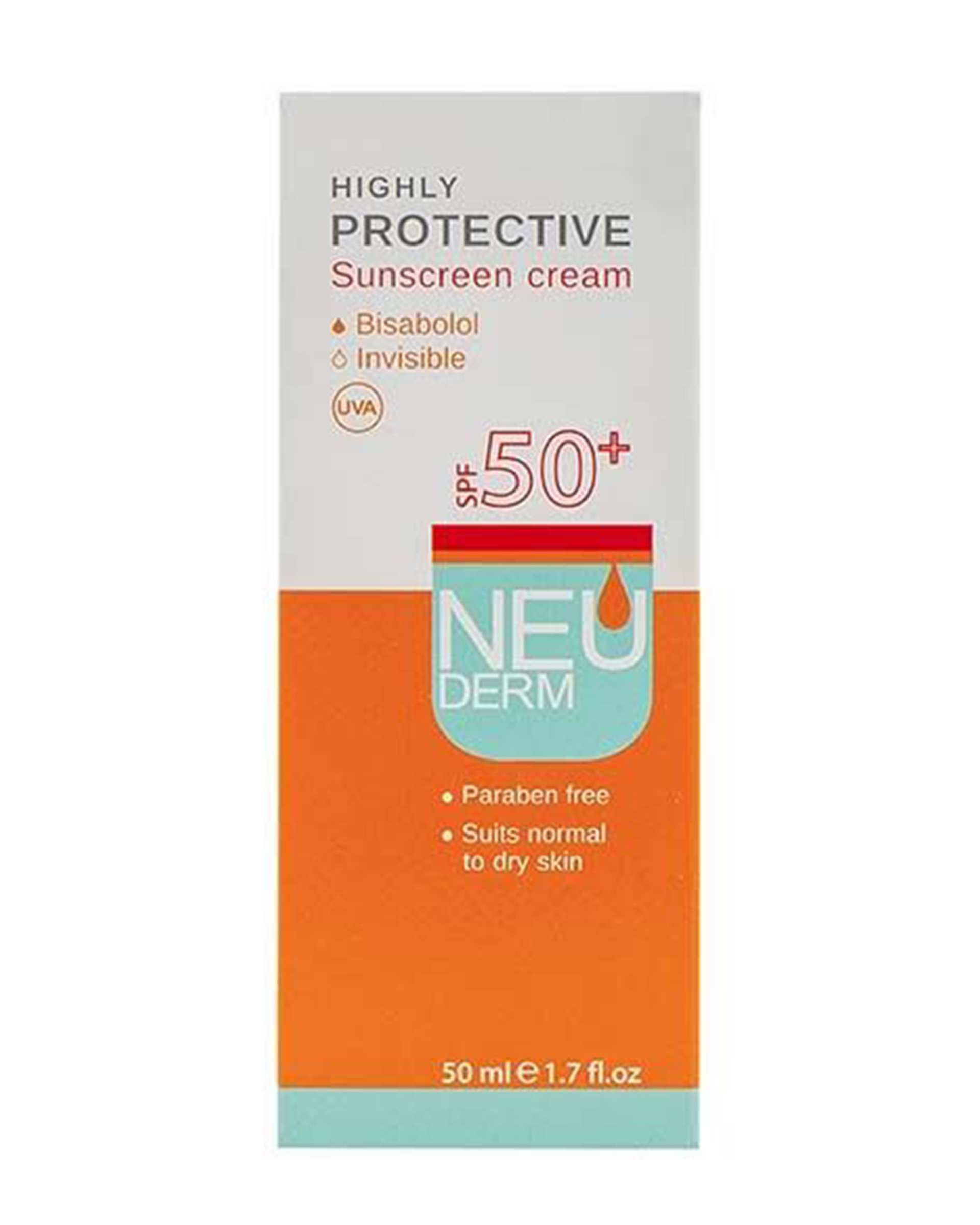 کرم ضد آفتاب SPF50 بی رنگ نئودرم Neuderm مدل Highly Protective Invisible حجم 50ml