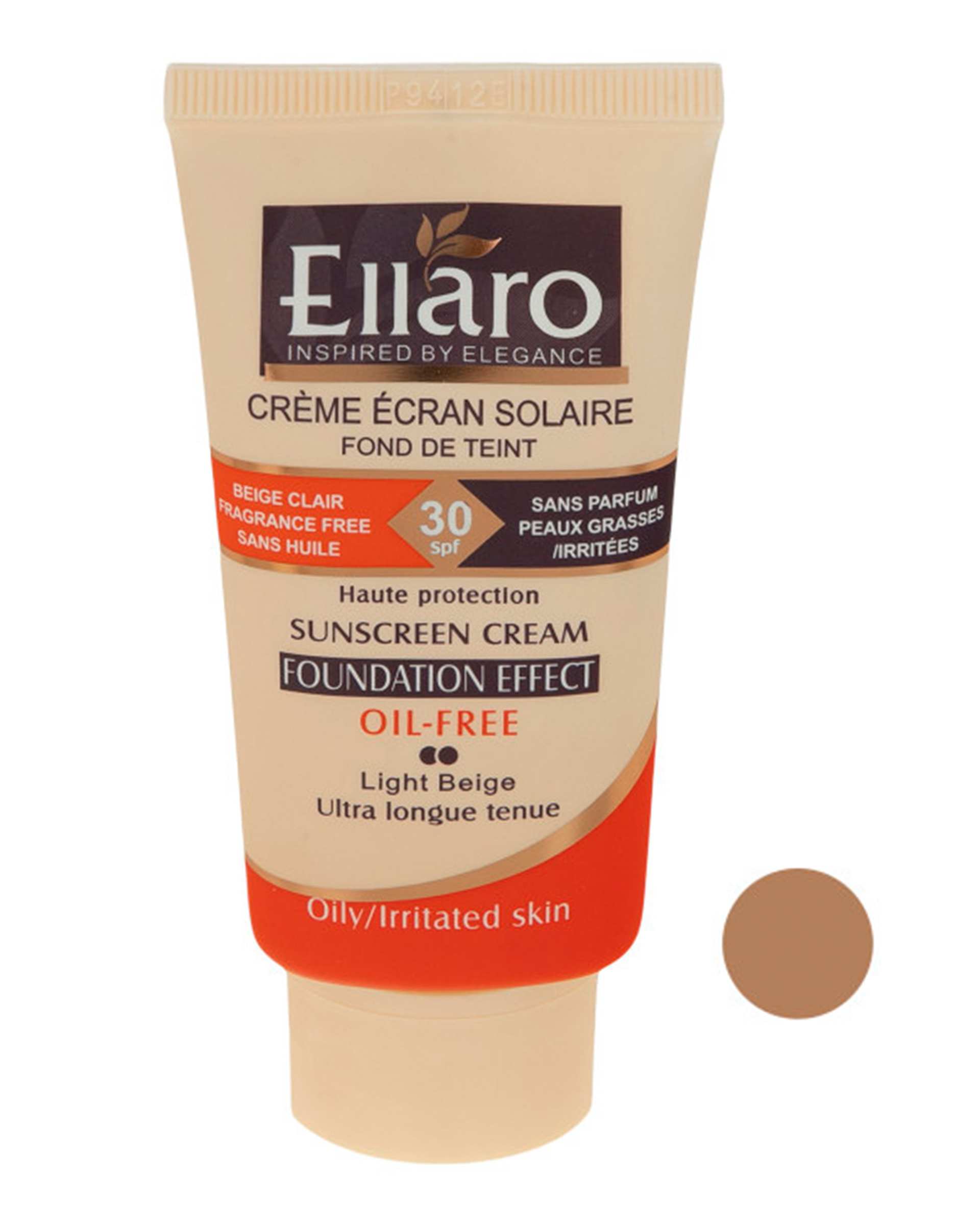 کرم ضد آفتاب SPF30 رنگی بدون چربی الارو Ellaro سری Foundation Effect مدل Light Beige حجم 40ml