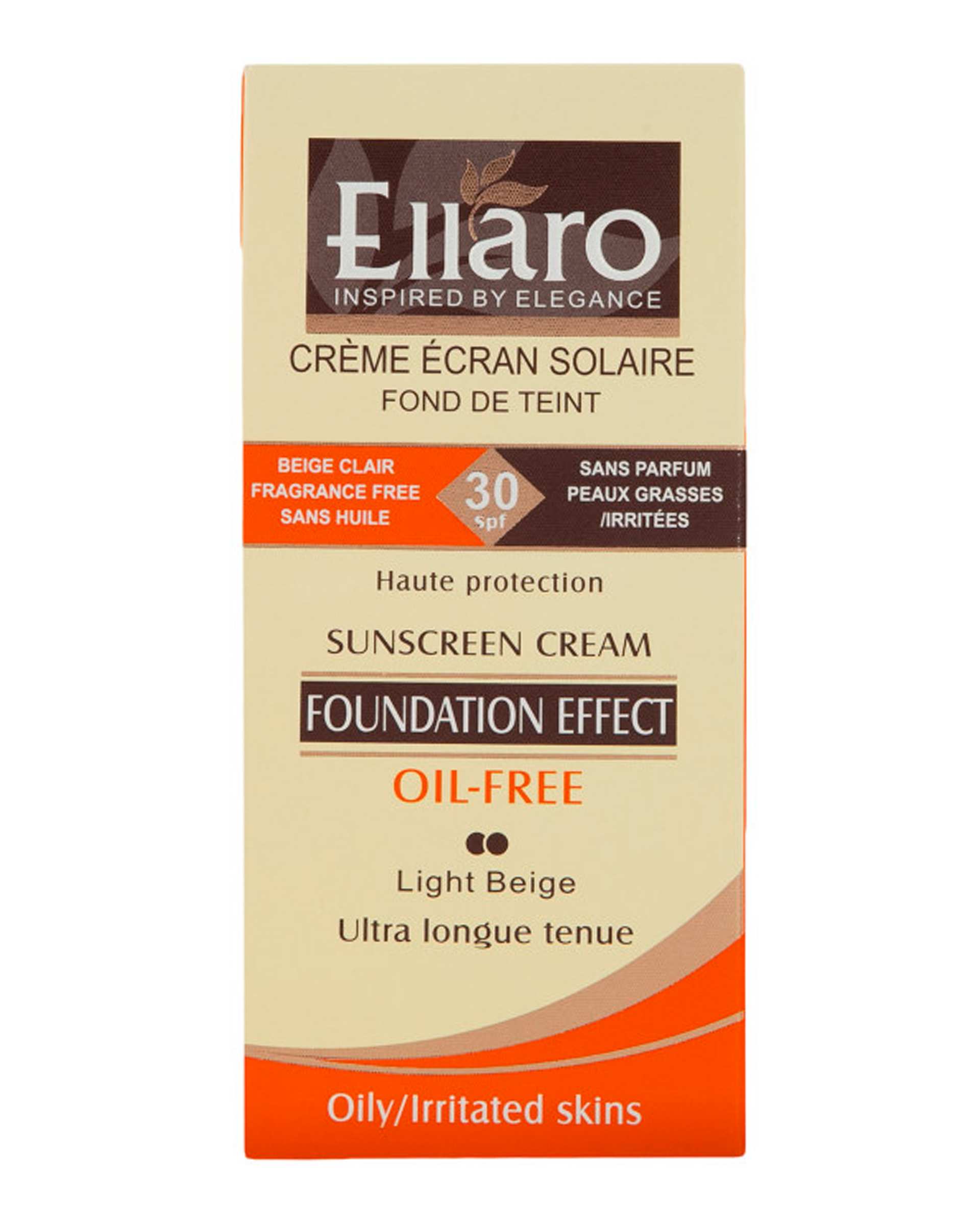 کرم ضد آفتاب SPF30 رنگی بدون چربی الارو Ellaro سری Foundation Effect مدل Light Beige حجم 40ml