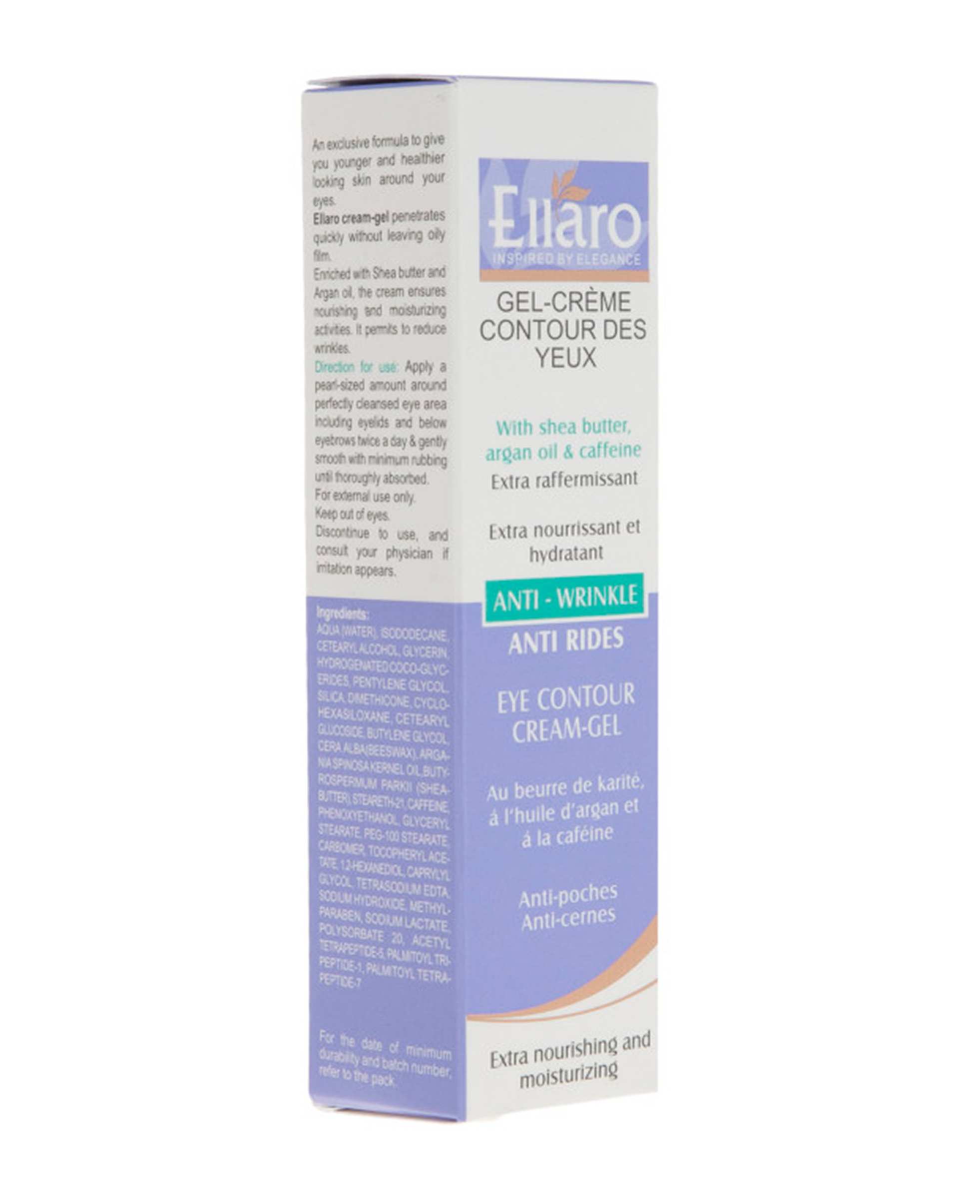 کرم دور چشم الارو Ellaro مدل Anti Wrinkle حاوی کافئین 20ml