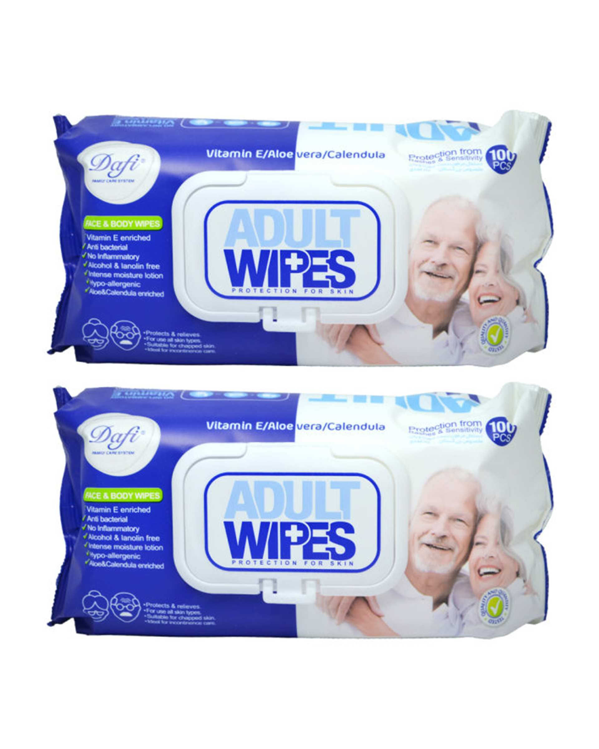 دستمال مرطوب بزرگسالان دافی Dafi مدل Adult Wipes مجموعه 2 بسته 100 عددی