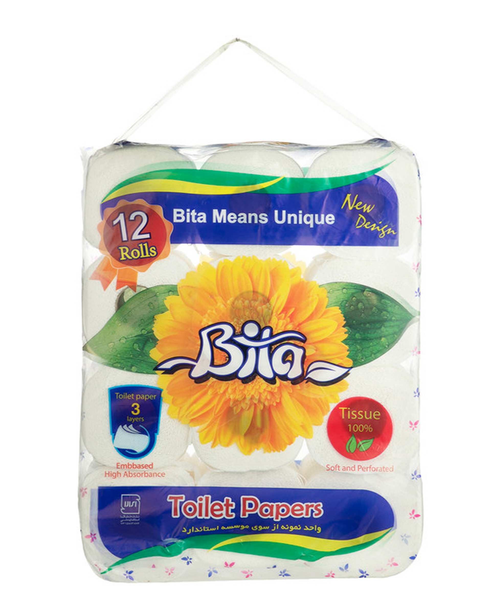 دستمال توالت سه لایه بیتا Bita مدل Flower بسته 12 عددی