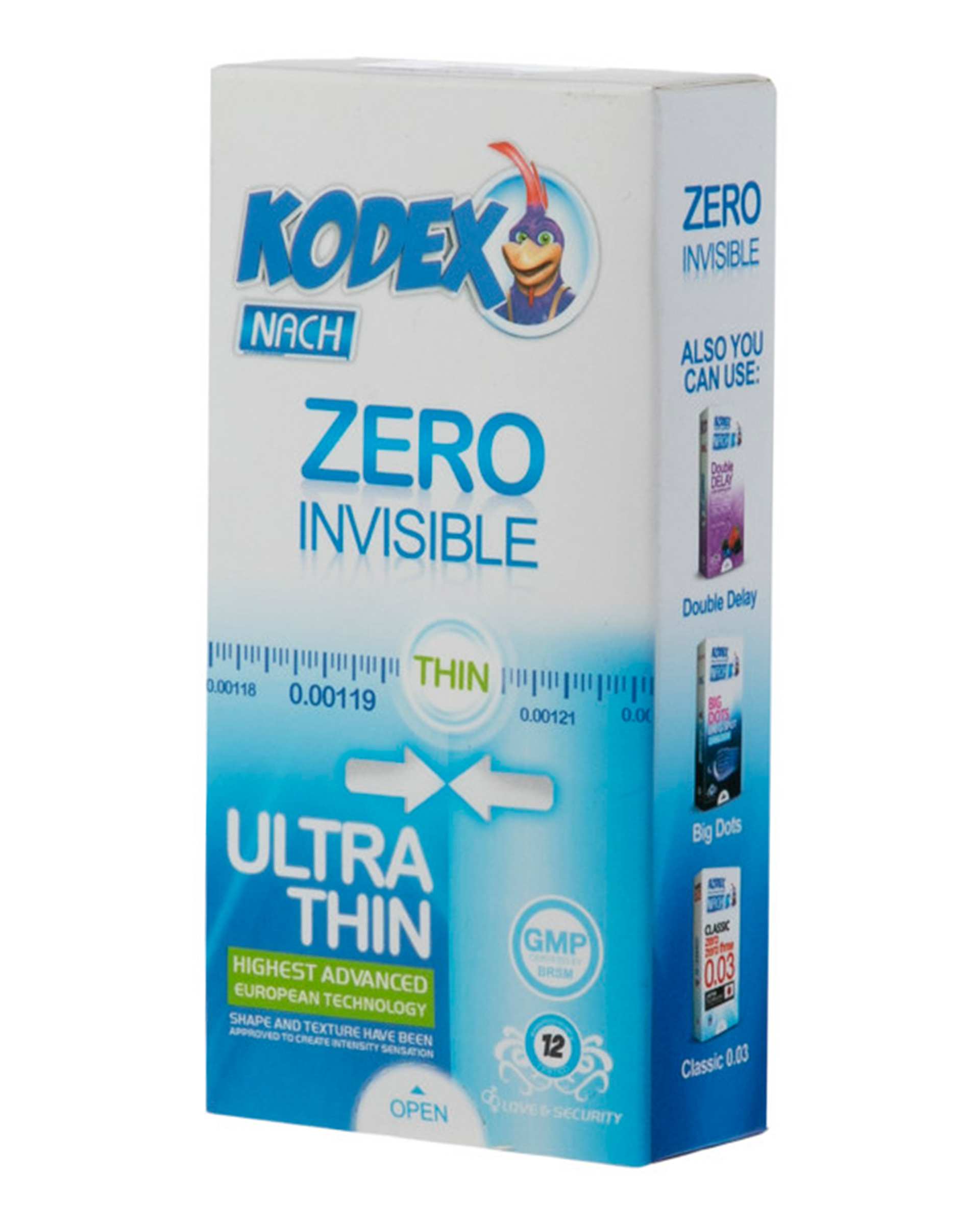 کاندوم بسیار نازک کدکس Kodex مدل Zero Invisible بسته 12 عددی