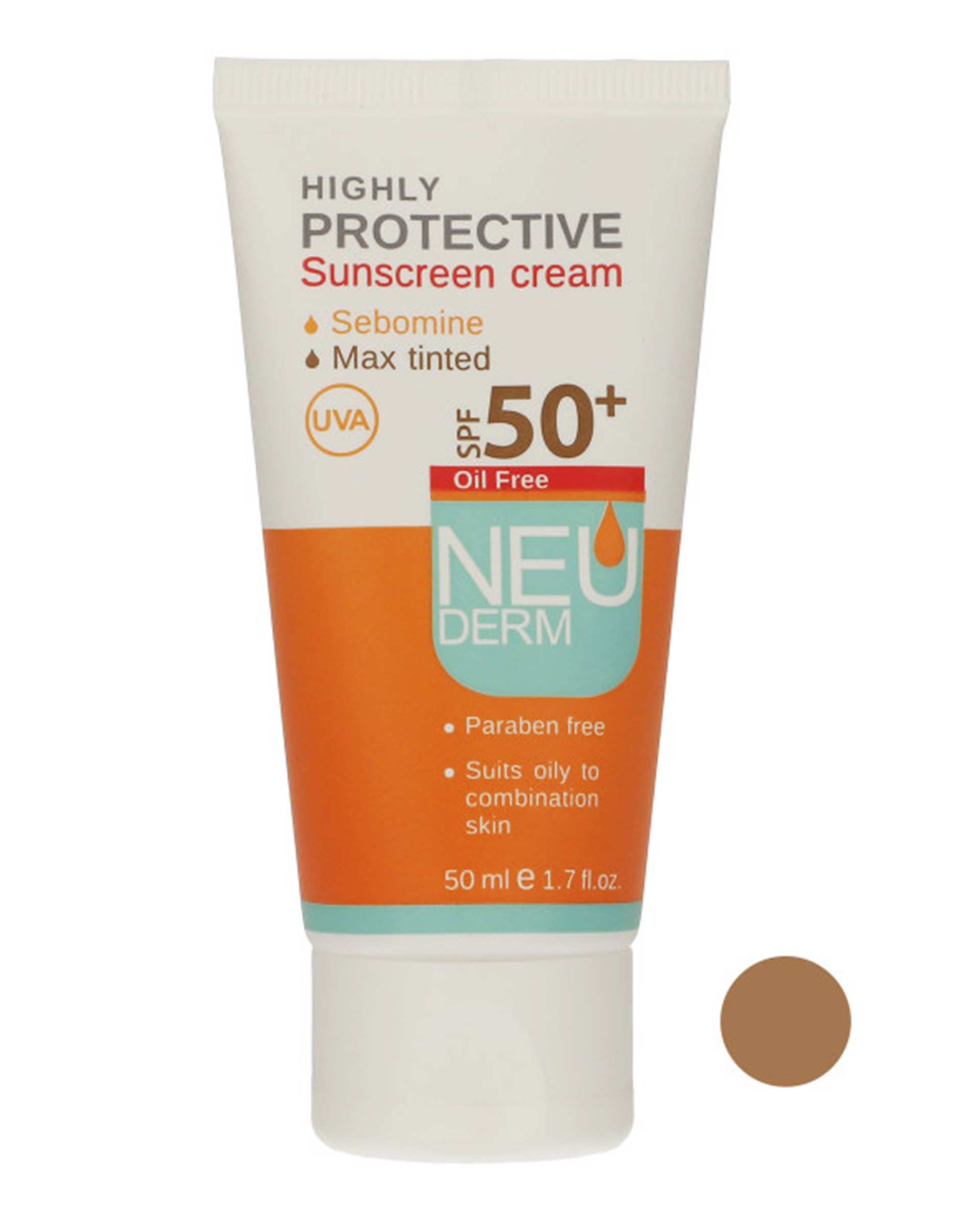 کرم ضد آفتاب رنگی SPF50 نئودرم Neuderm مدل Highly Protective Max Tinted حجم 50ml