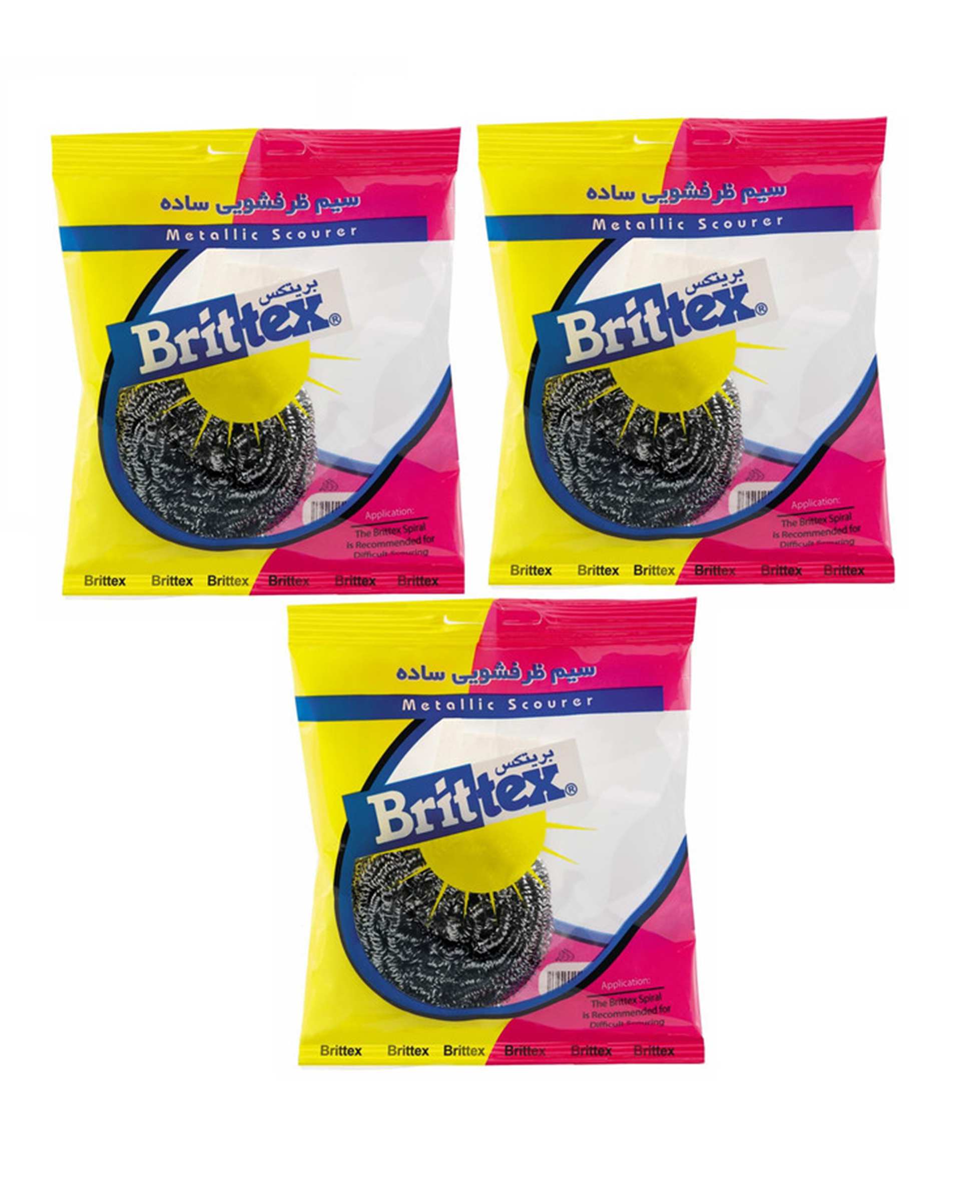 سیم ظرفشویی ساده بریتکس Brittex مدل Metallic Scourer بسته 3 عددی