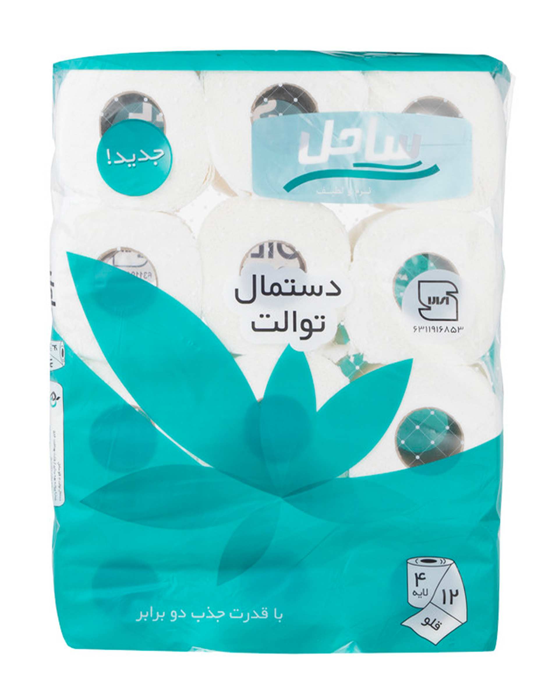 دستمال توالت دو لایه ساحل Sahel مدل Flower بسته 12 عددی