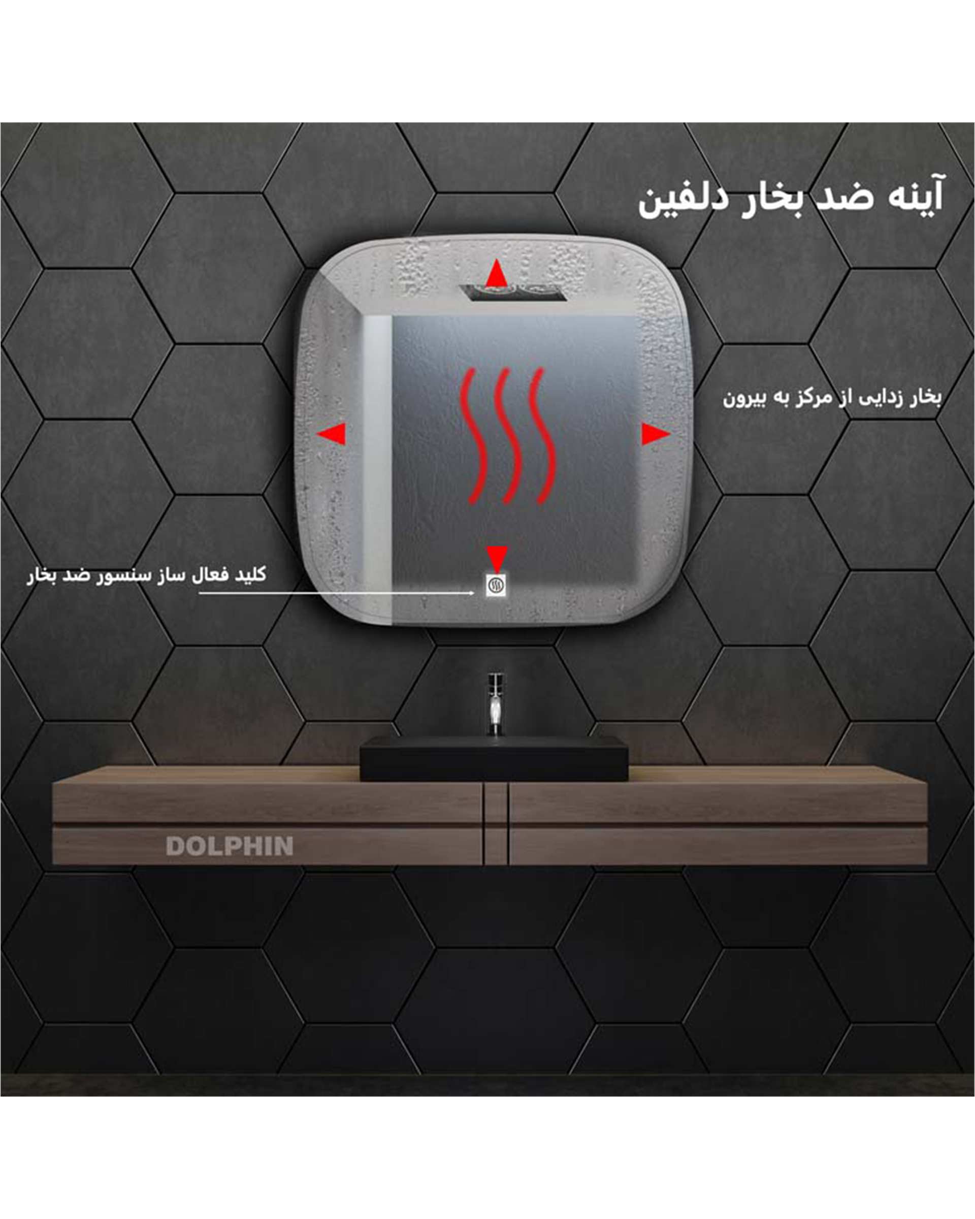 آینه سرویس بهداشتی دلفین Dolphin مدل ضدبخار HT-SQ-61  