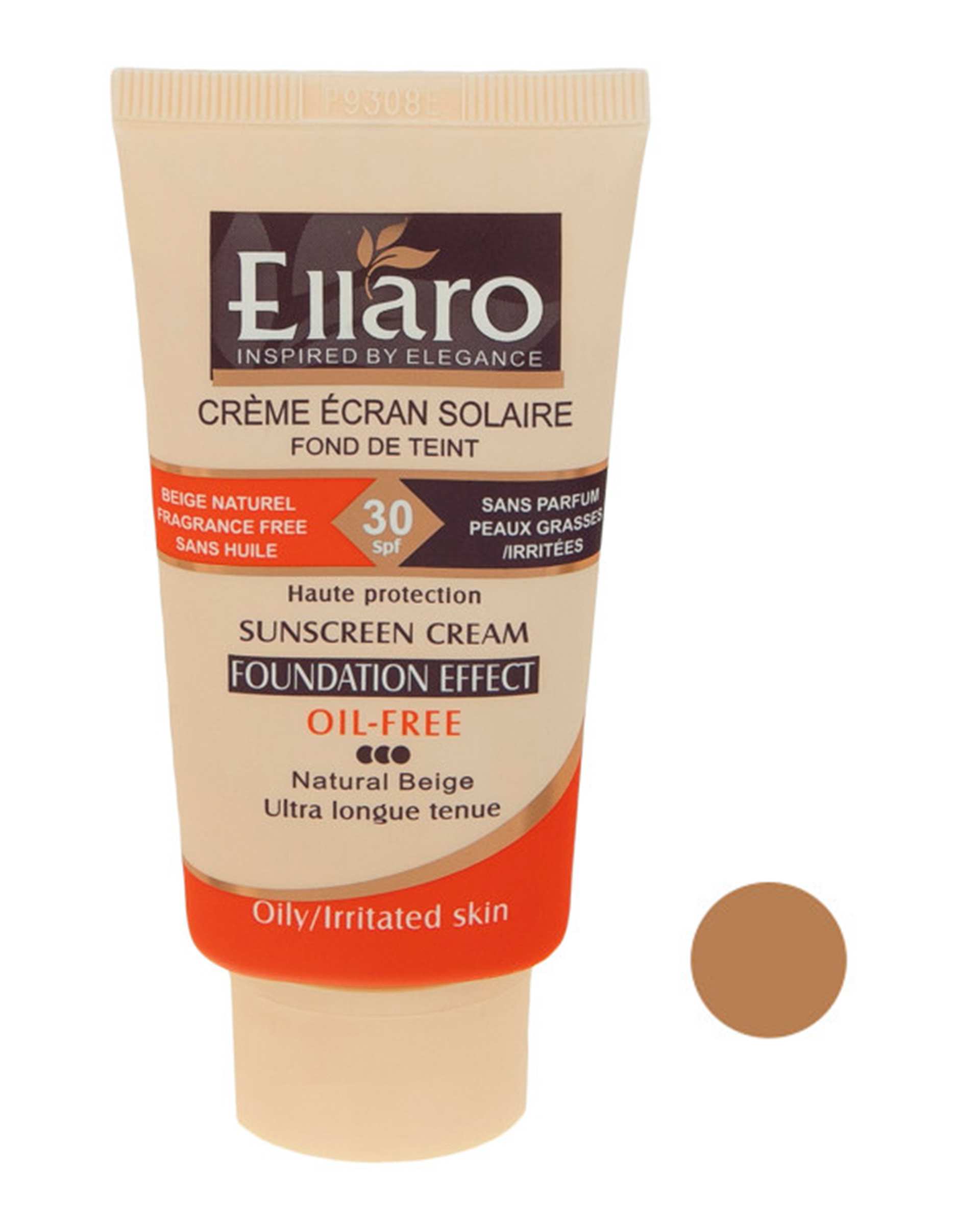 کرم ضد آفتاب SPF30 الارو Ellaro سری Foundation Effect مدل Natural Beige حجم 40ml