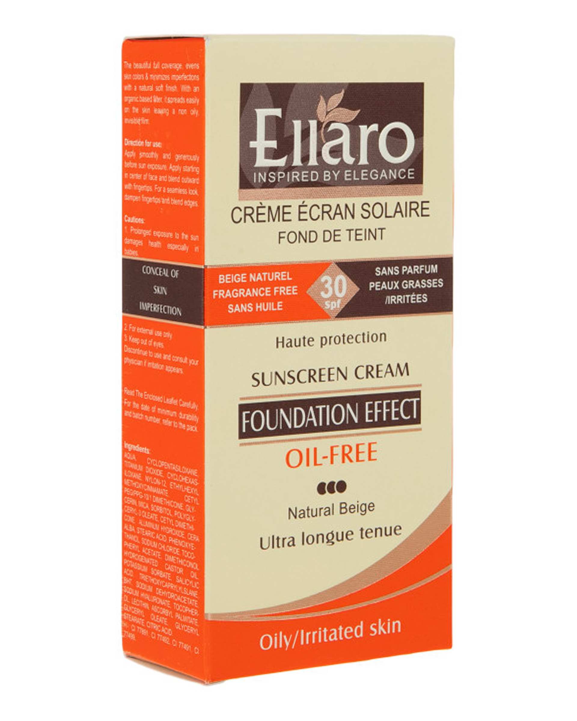 کرم ضد آفتاب SPF30 الارو Ellaro سری Foundation Effect مدل Natural Beige حجم 40ml