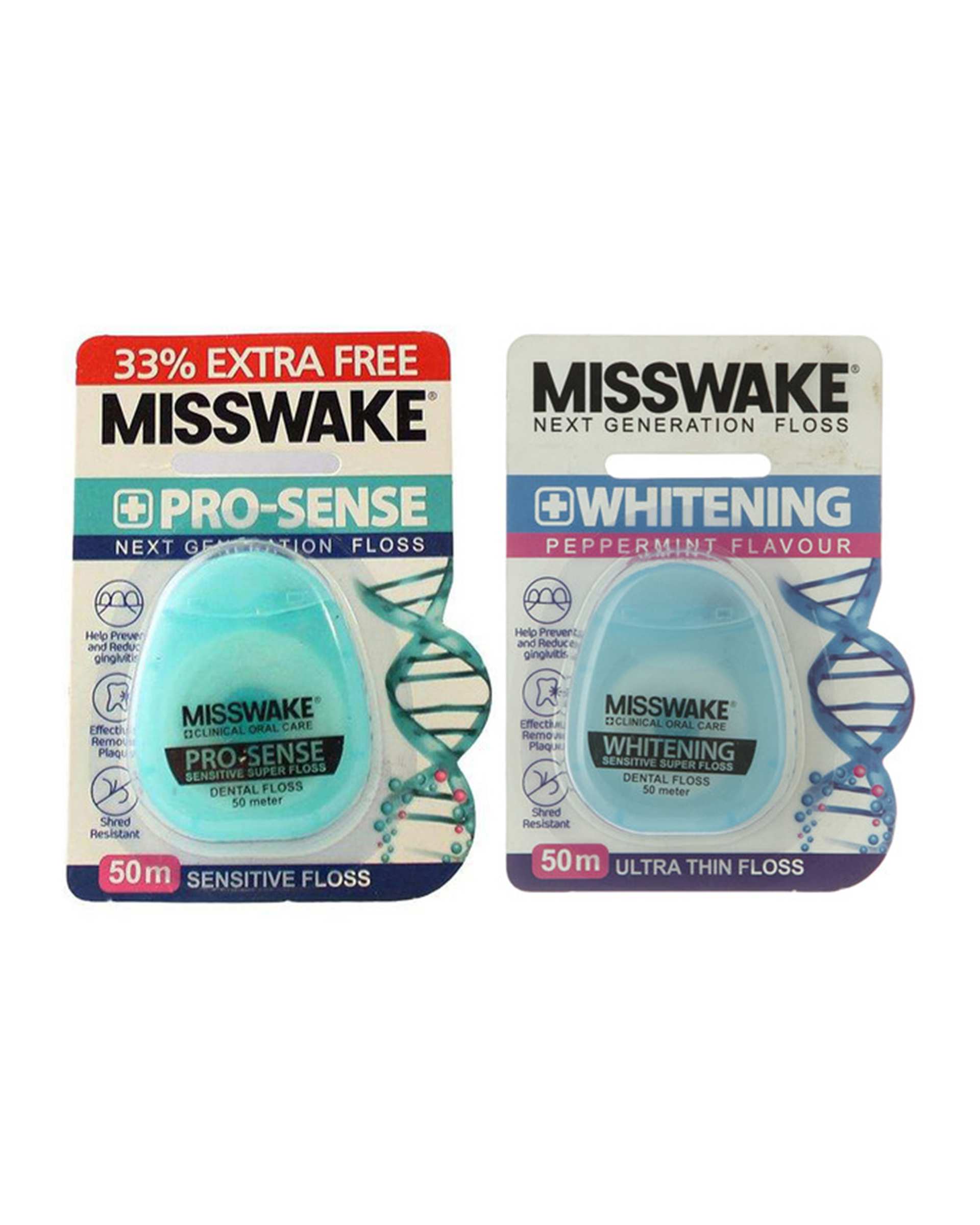 نخ دندان مدل Whitening به همراه نخ دندان مدل Pro Sense میسویک Misswake بسته 2 عددی