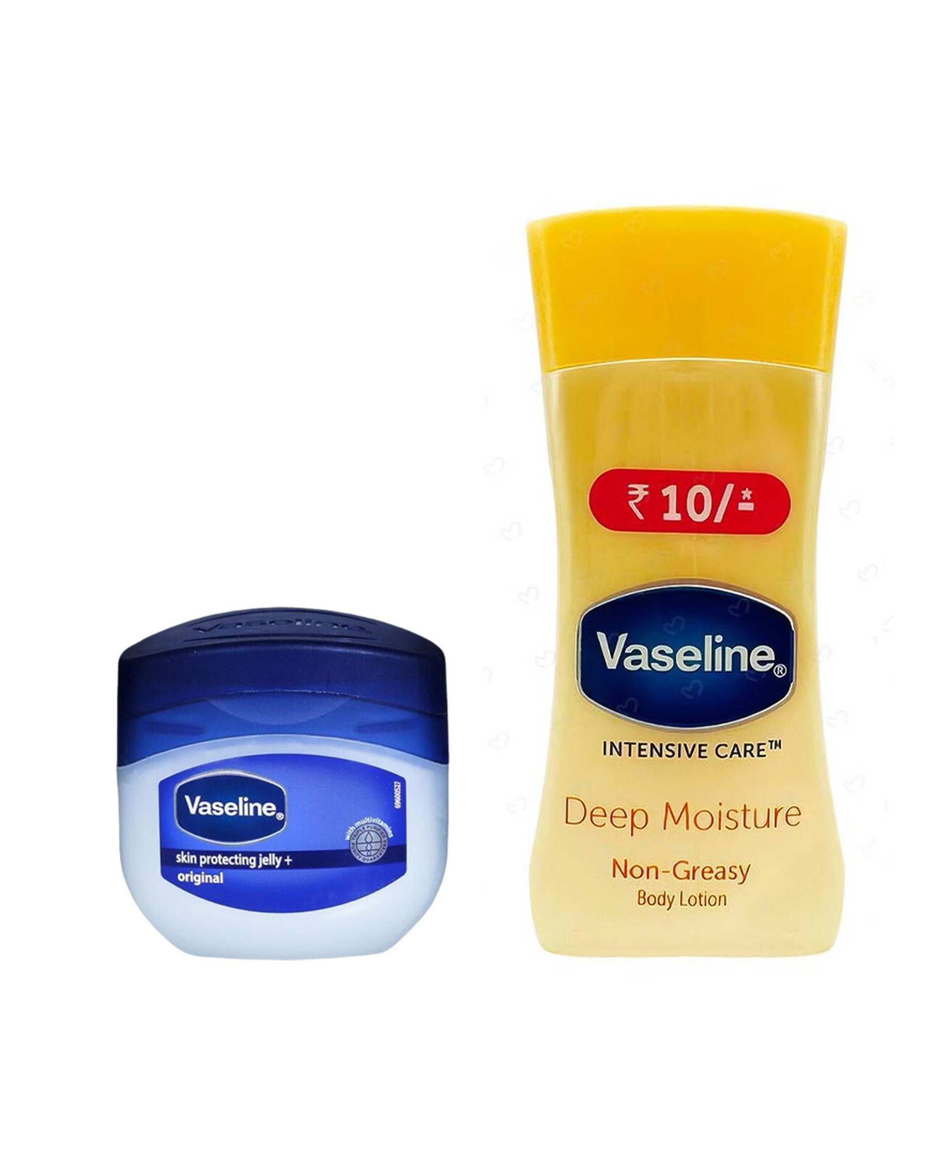 پک مینی لوسیون زرد Intensive Care وازلین به همراه مینی لوسیون آبی وازلین بسته 2 عددی
