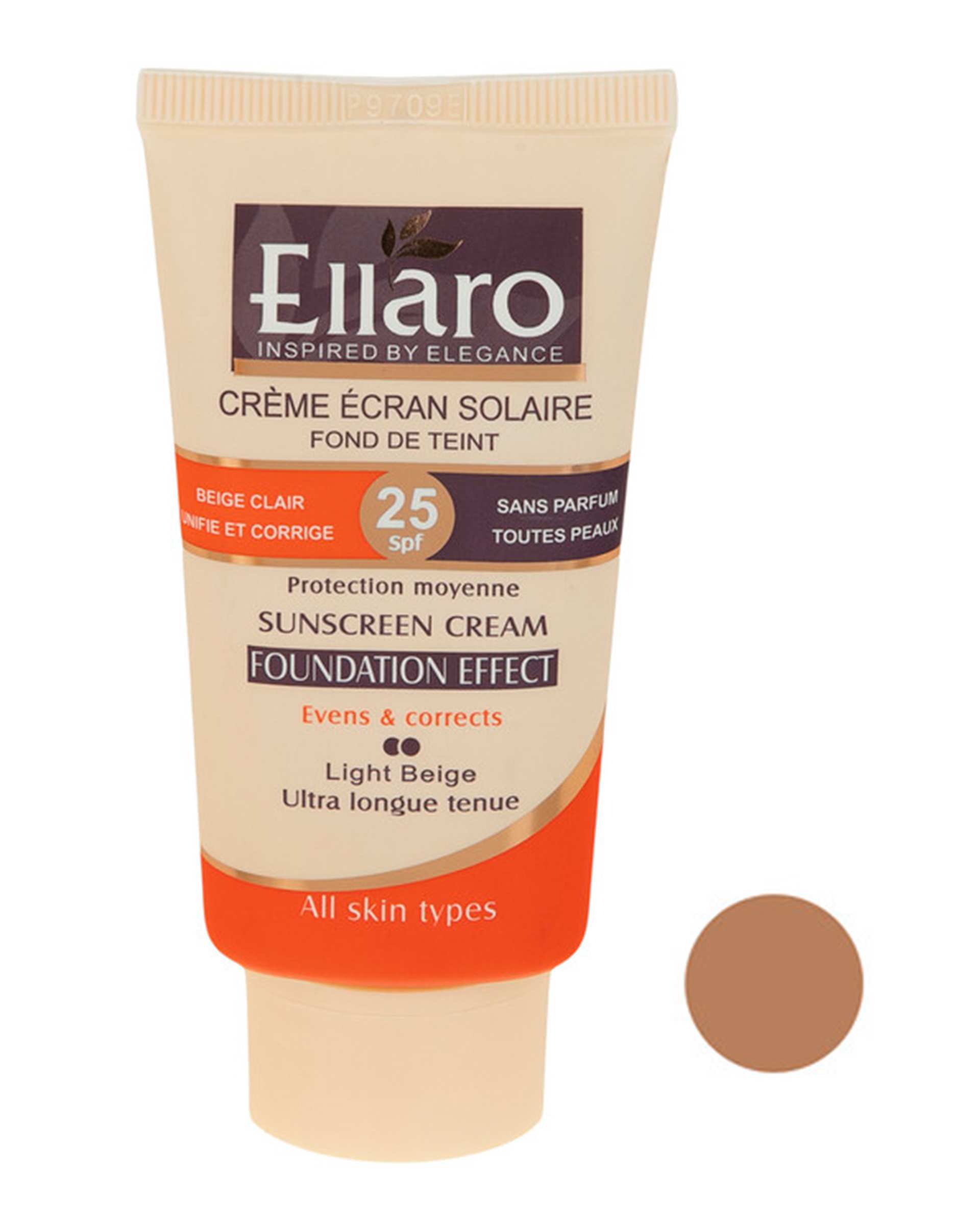 کرم ضد آفتاب رنگی SPF25 الارو Ellaro سری Foundation Effect مدل Light Beige حجم 40ml