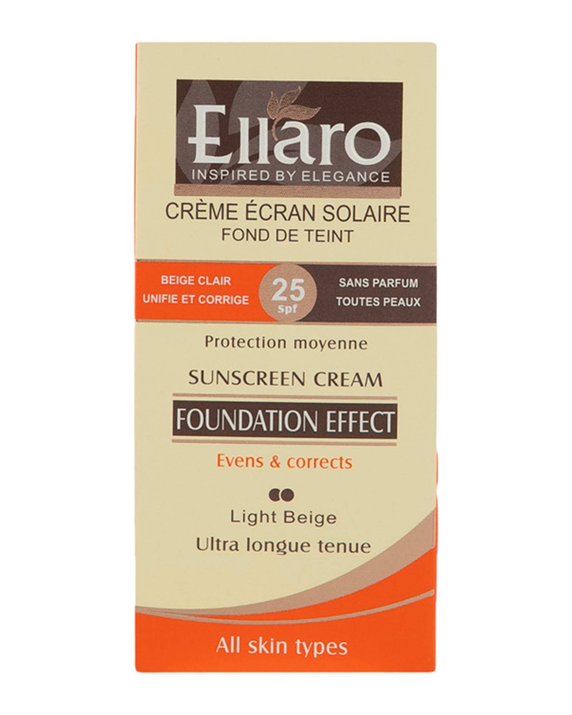 کرم ضد آفتاب رنگی SPF25 الارو Ellaro سری Foundation Effect مدل Light Beige حجم 40ml