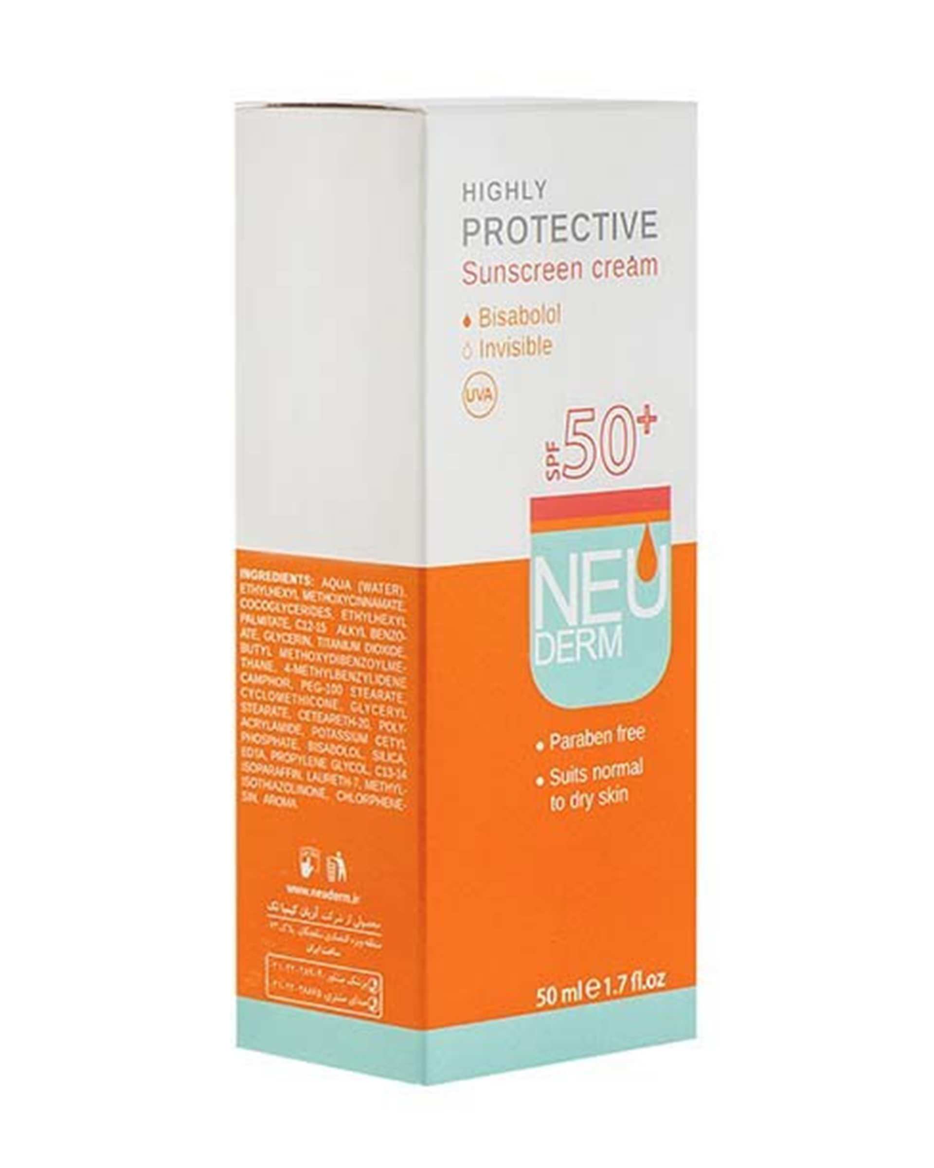 کرم ضد آفتاب SPF50 نئودرم Neuderm مدل Highly Protective Invisible حجم 50ml