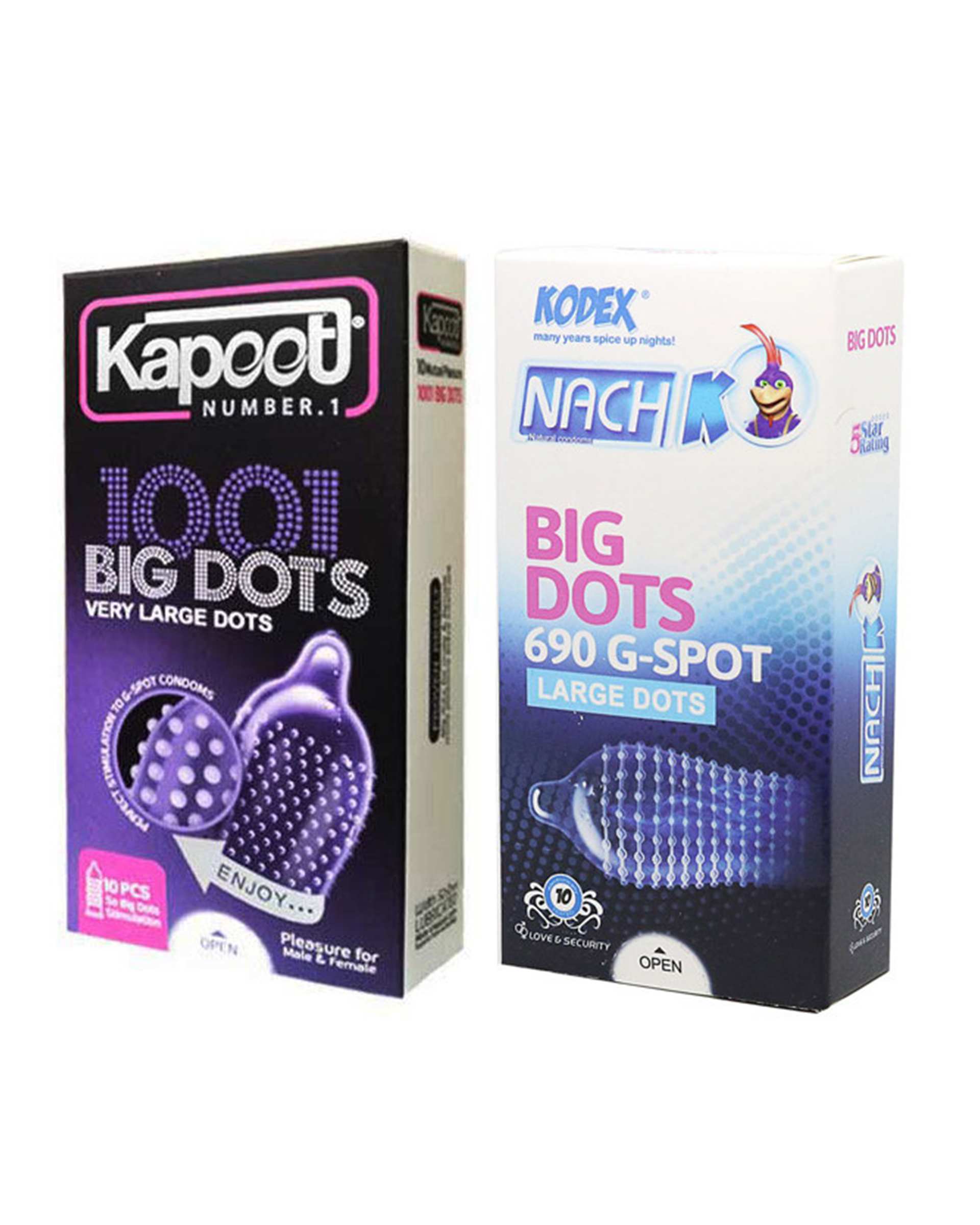 کاندوم ناچ کدکس Kodex مدل Big Dots به همراه کاندوم کاپوت Kapoot مدل Big Dots بسته 2 عددی