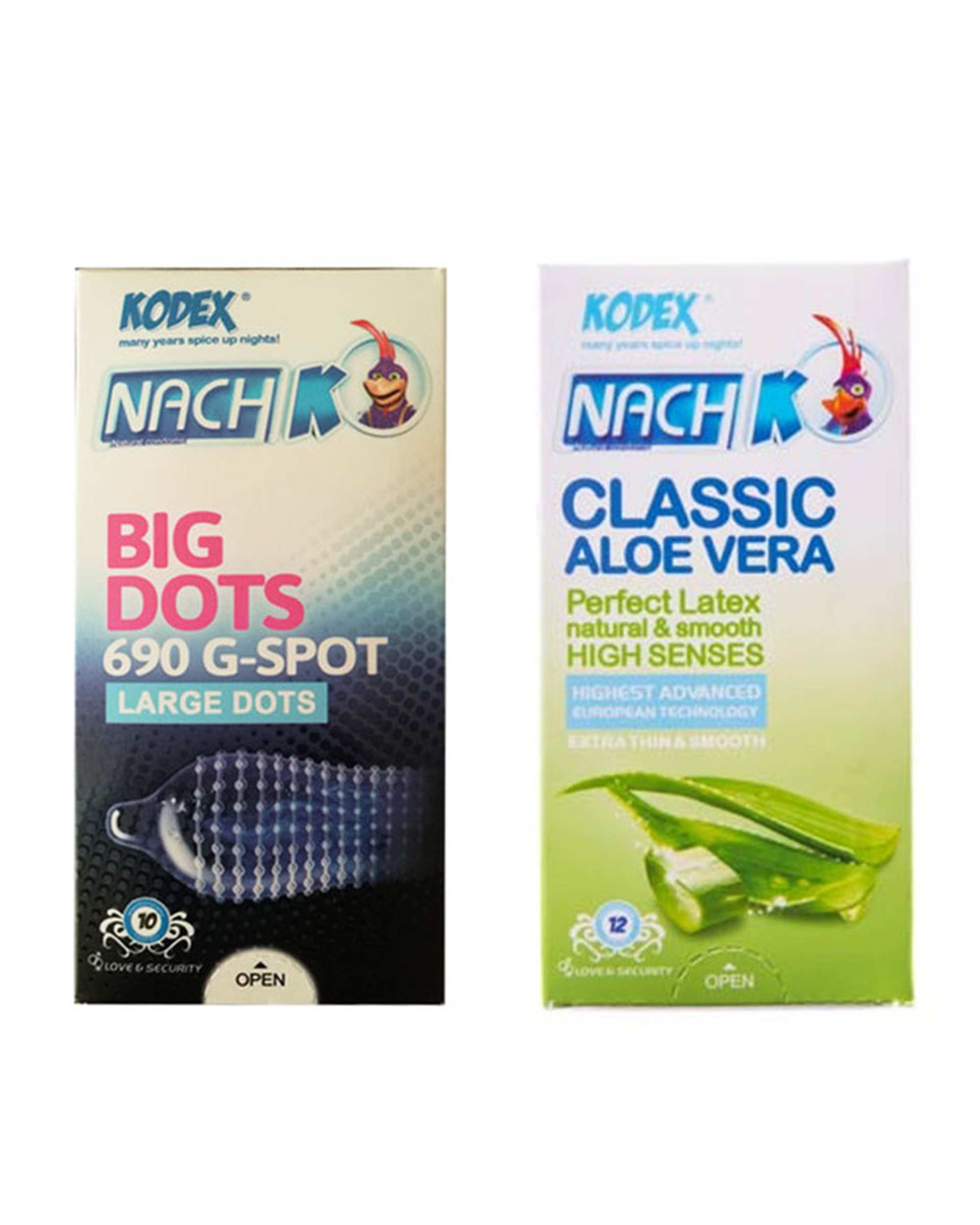 کاندوم خاردار مدل Big Dots به همراه کاندوم مدل Classic Aloe Vera کدکس Kodex مجموعه 2 بسته 12 عددی