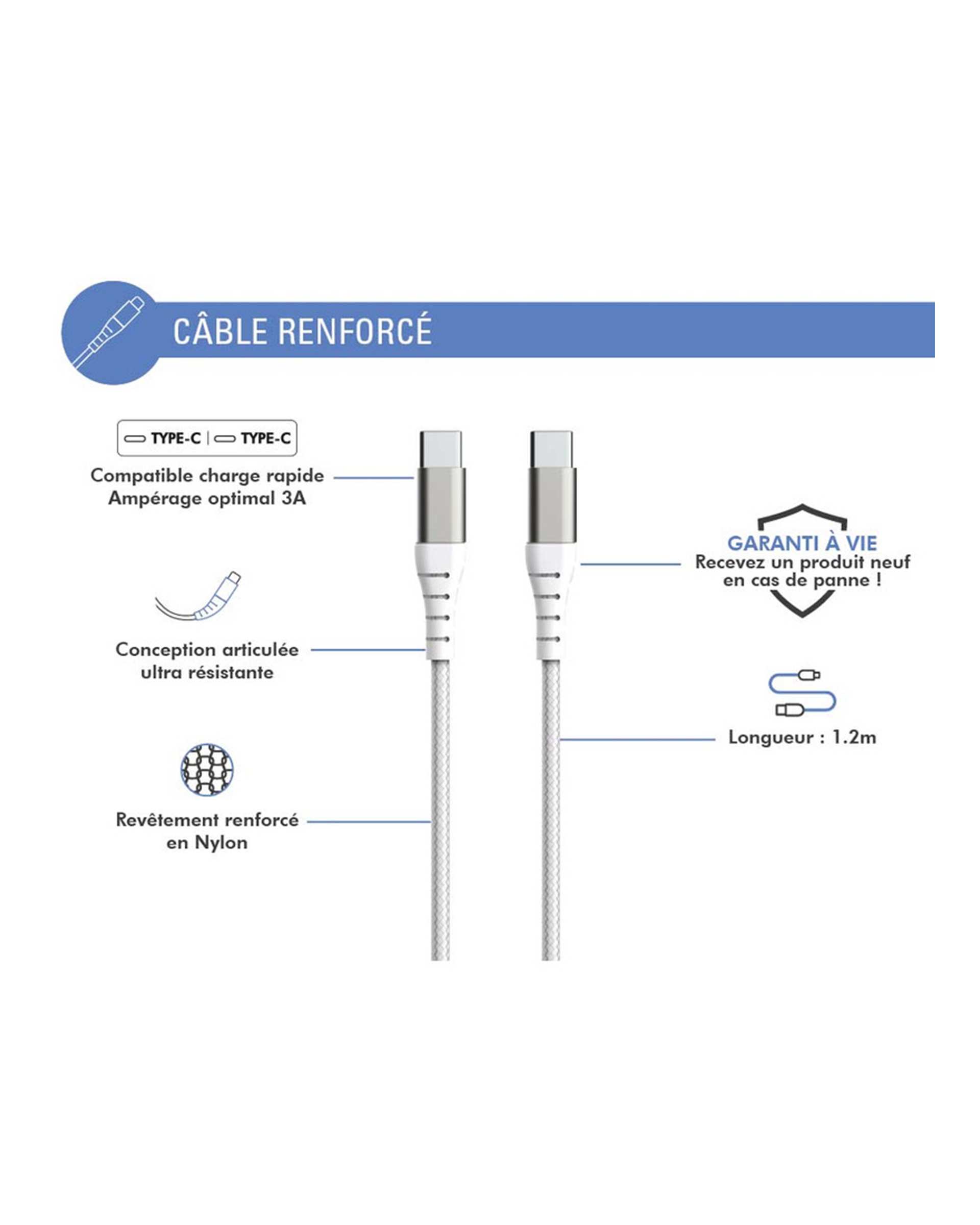 کابل USB-C سفید فورس Force مدل FPLICC1M2W طول 1.2 متر