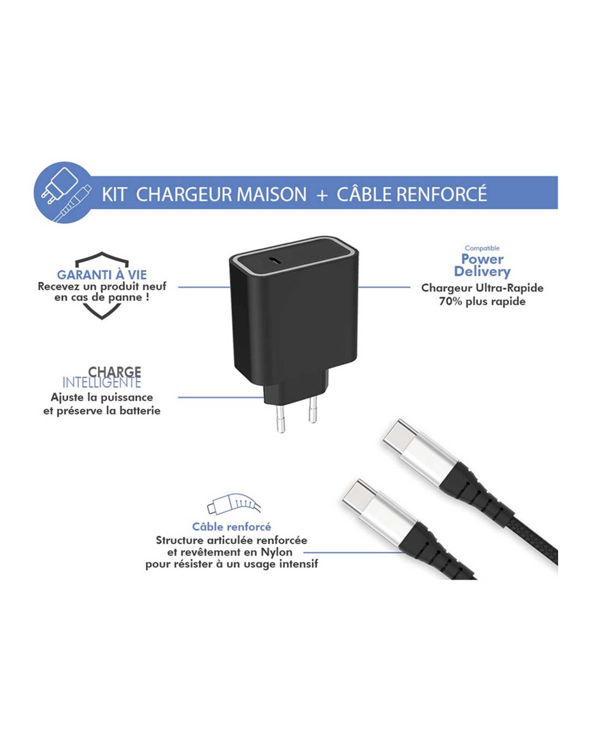 شارژر دیواری 65 وات مشکی فورس Force مدل FPLICS65WGANCBLCCB USB-C PD با کابل تایپ سی ۲ متری