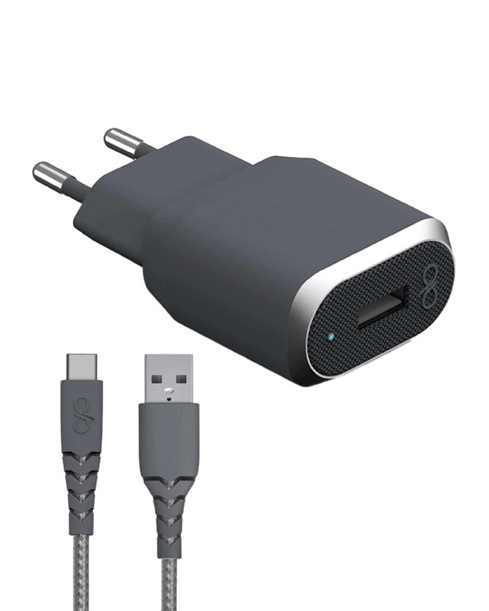 شارژر دیواری مشکی خاکستری فورس Force مدل FPCSAC1.2MG با کابل USB-A به USB-C