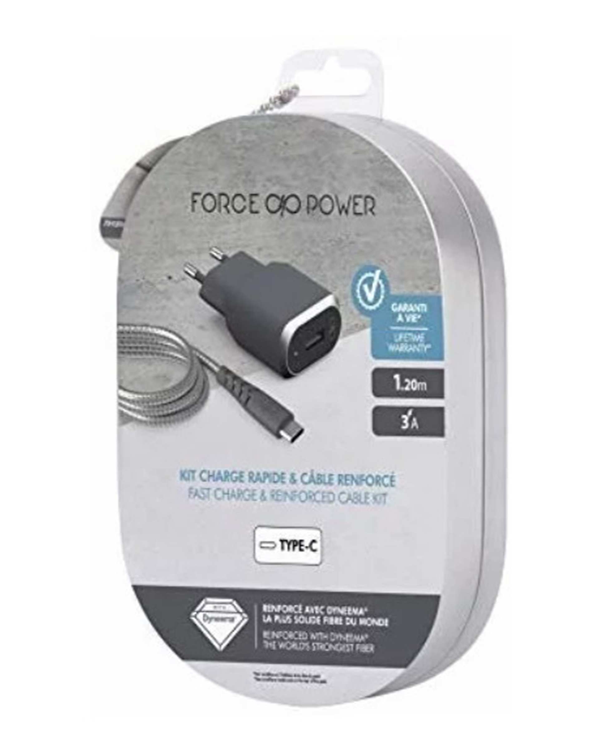 شارژر دیواری مشکی خاکستری فورس Force مدل FPCSAC1.2MG با کابل USB-A به USB-C