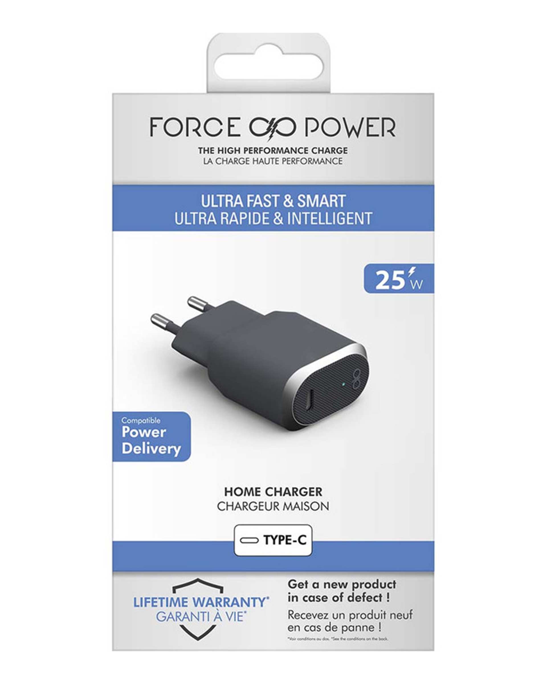 شارژر دیواری 25 وات مشکی خاکستری فورس Force مدل FPCS25WPDCG USB C PD 