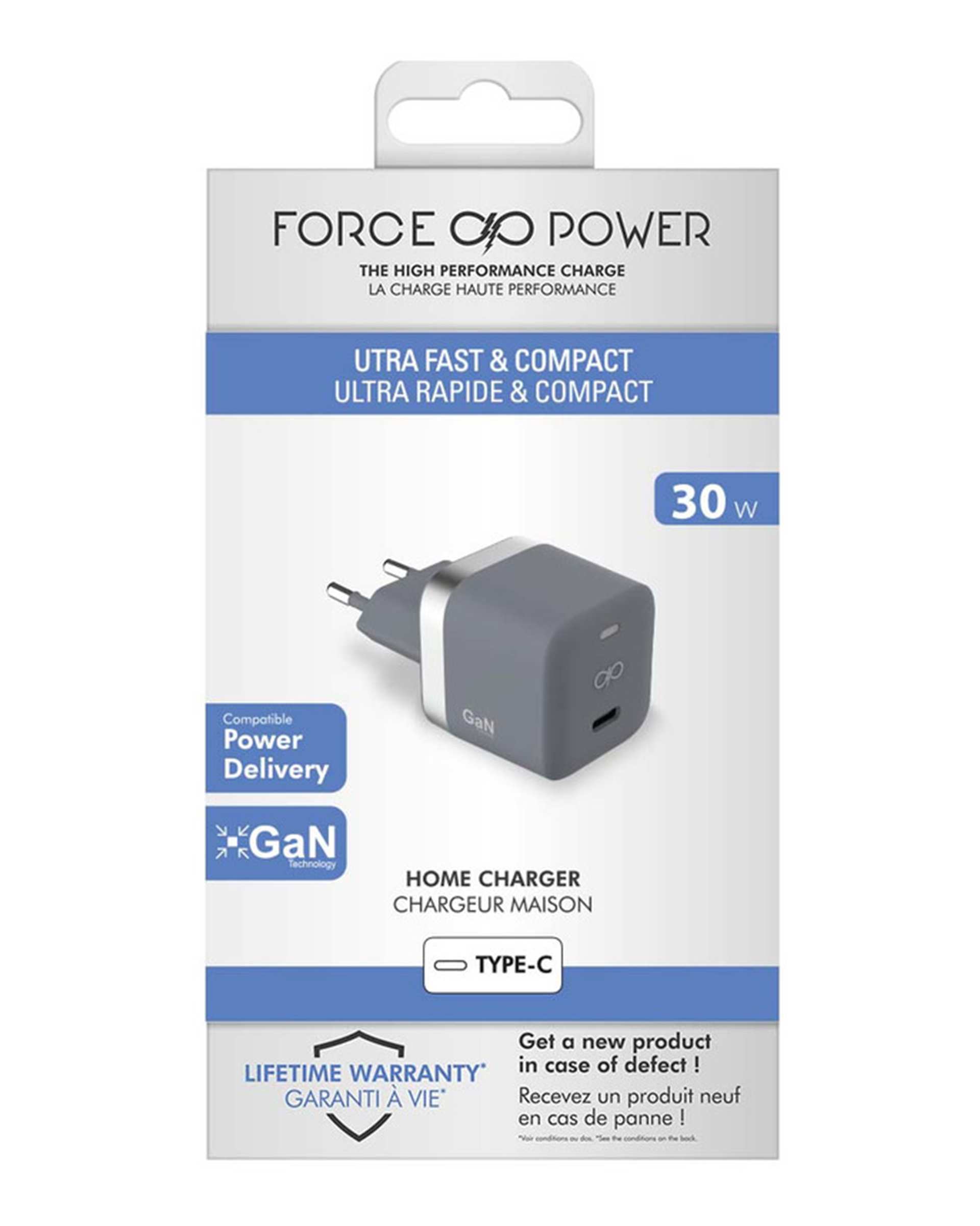 شارژر دیواری 30 وات خاکستری فورس Force مدل FPCS30WGANCG USB C PD 