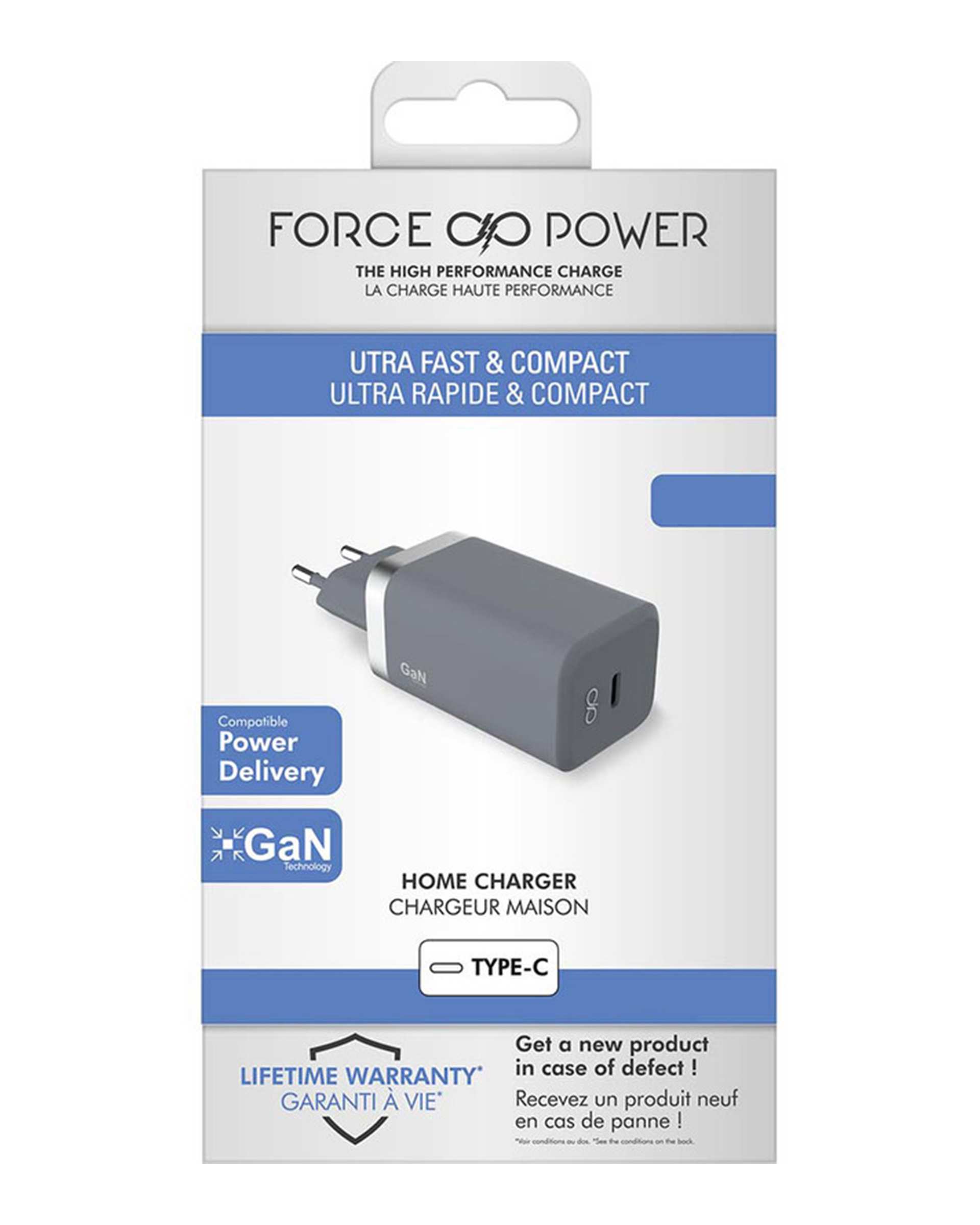 شارژر دیواری 45 وات خاکستری فورس Force مدل FPCS45WGANCG USB C PD 