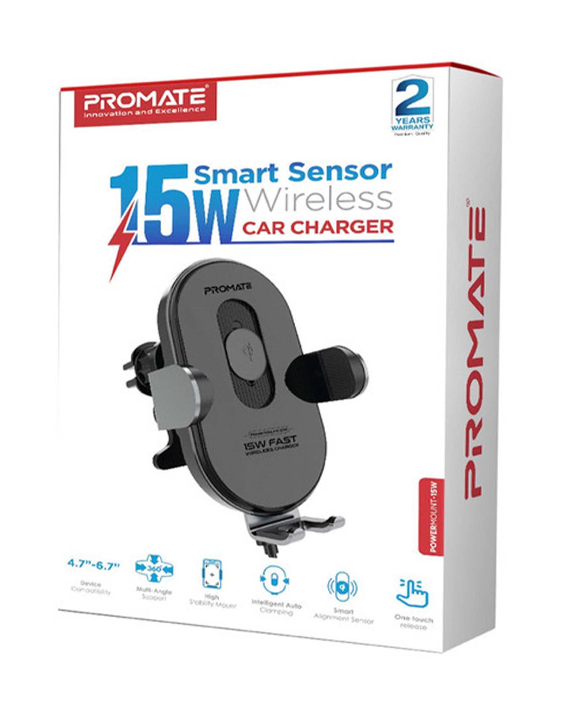 پایه نگهدارنده و شارژر بی سیم گوشی موبایل مشکی پرومیت Promate مدل POWERMOUNT-15W با فناوری Qi