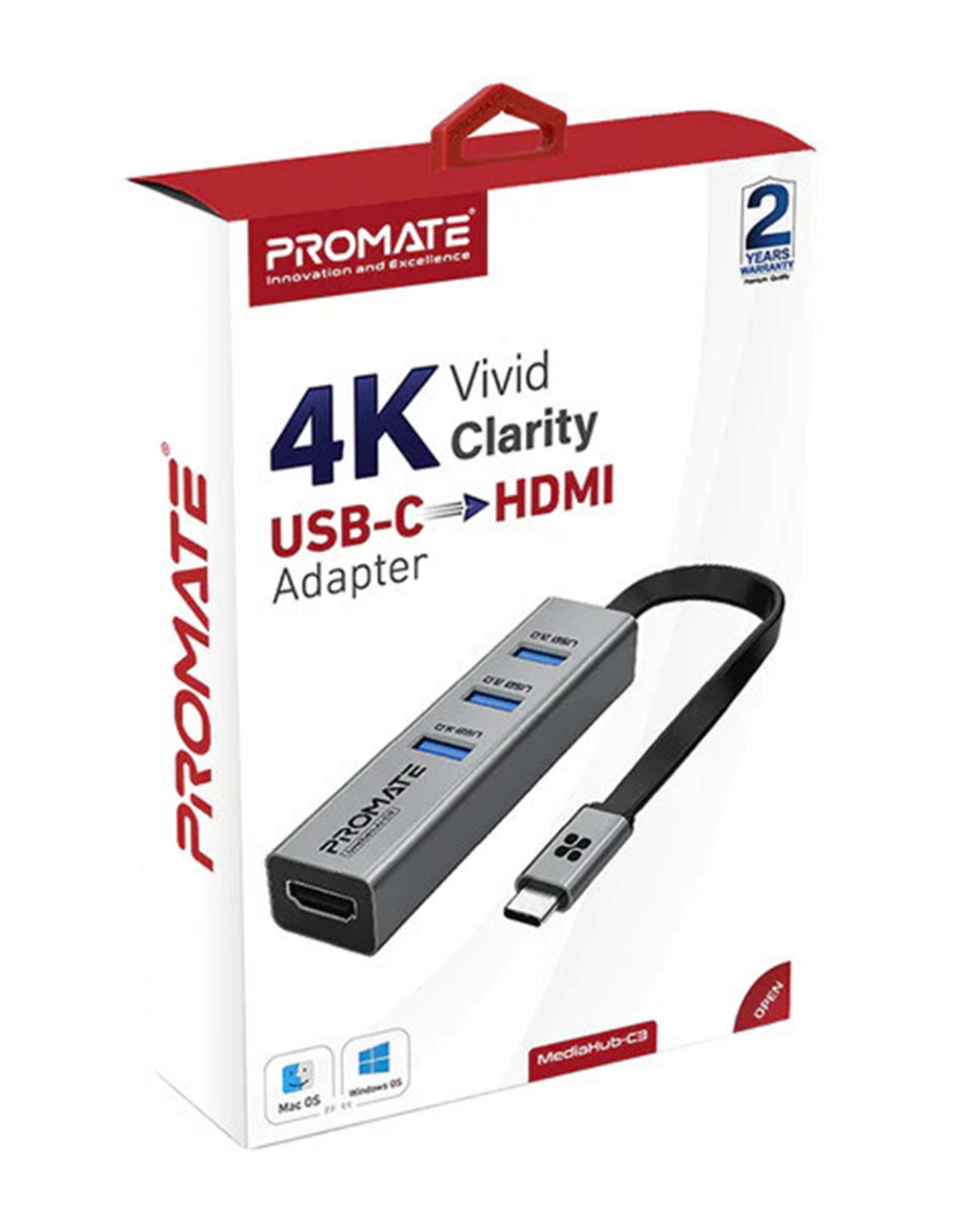 هاب 4 پورت USB-C خاکستری پرومیت Promate مدل MEDIAHUB-C3