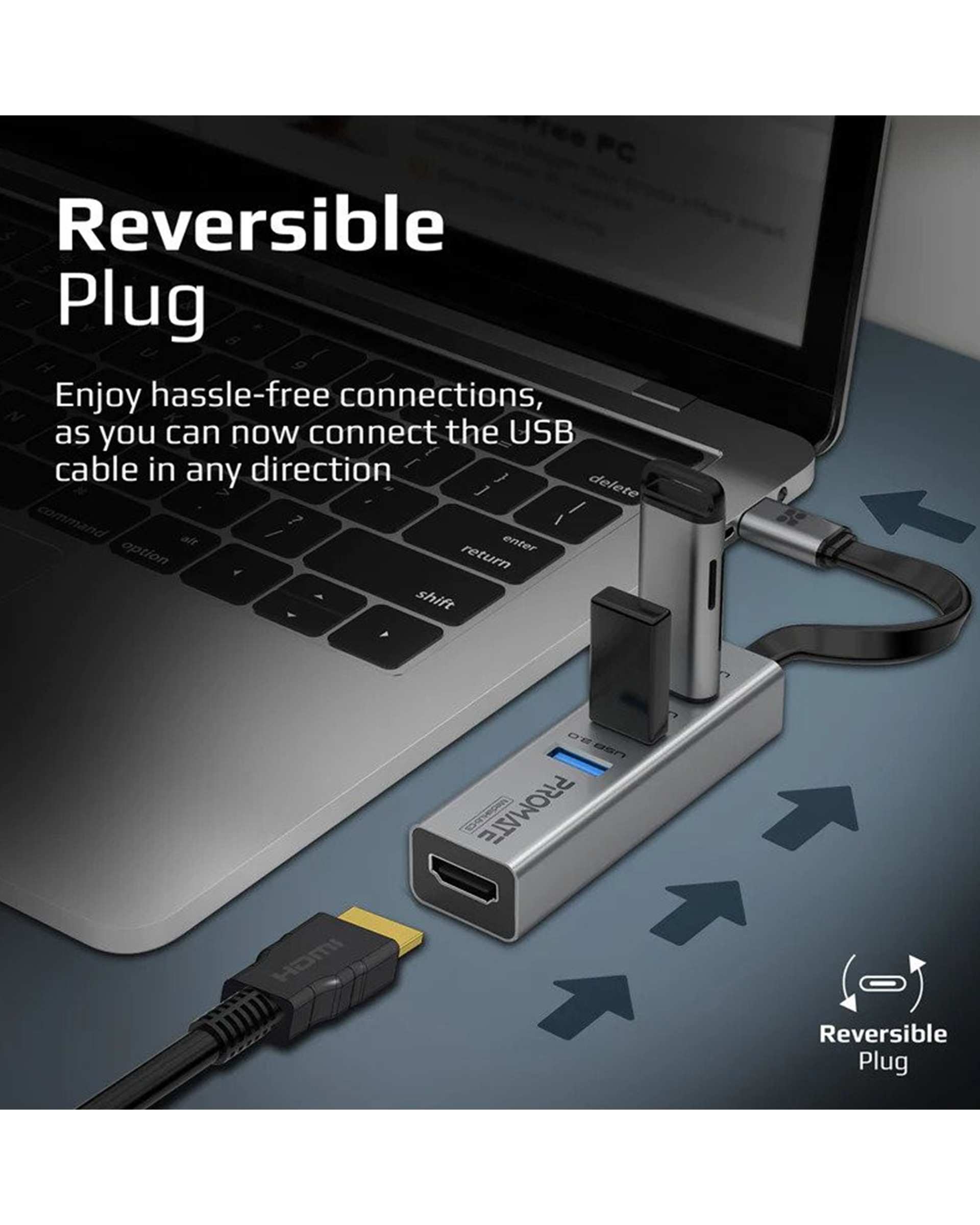 هاب 4 پورت USB-C خاکستری پرومیت Promate مدل MEDIAHUB-C3