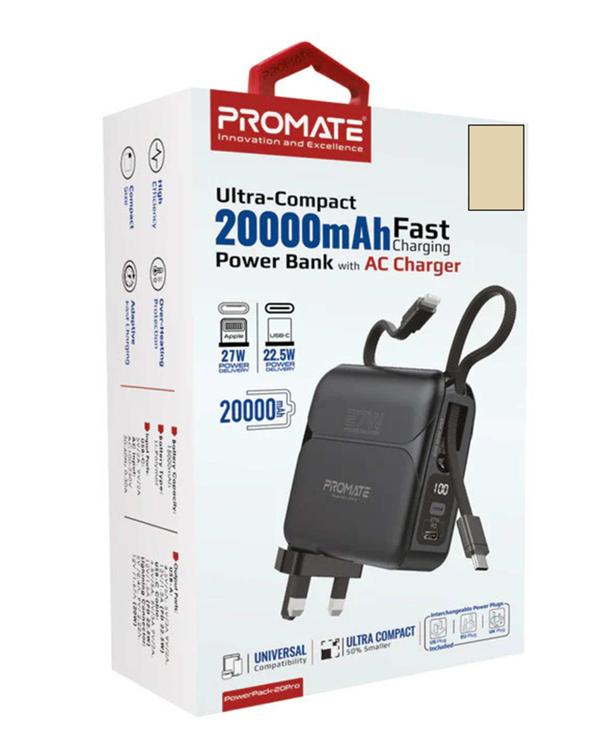 پاوربانک مشکی پرومیت Promate مدل POWERPACK-20PRO ظرفیت 20000 میلی آمپر ساعت