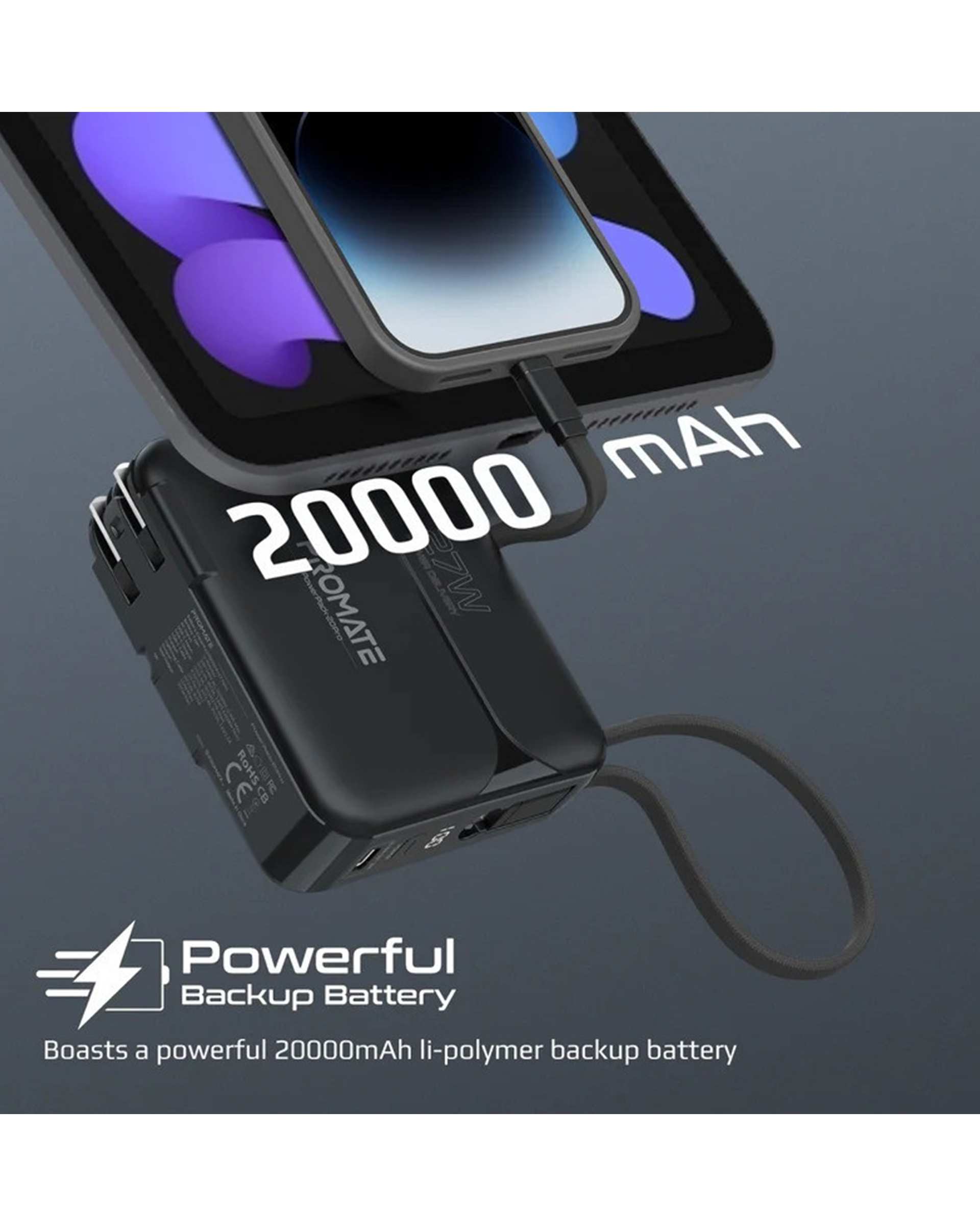 پاوربانک مشکی پرومیت Promate مدل POWERPACK-20PRO ظرفیت 20000 میلی آمپر ساعت