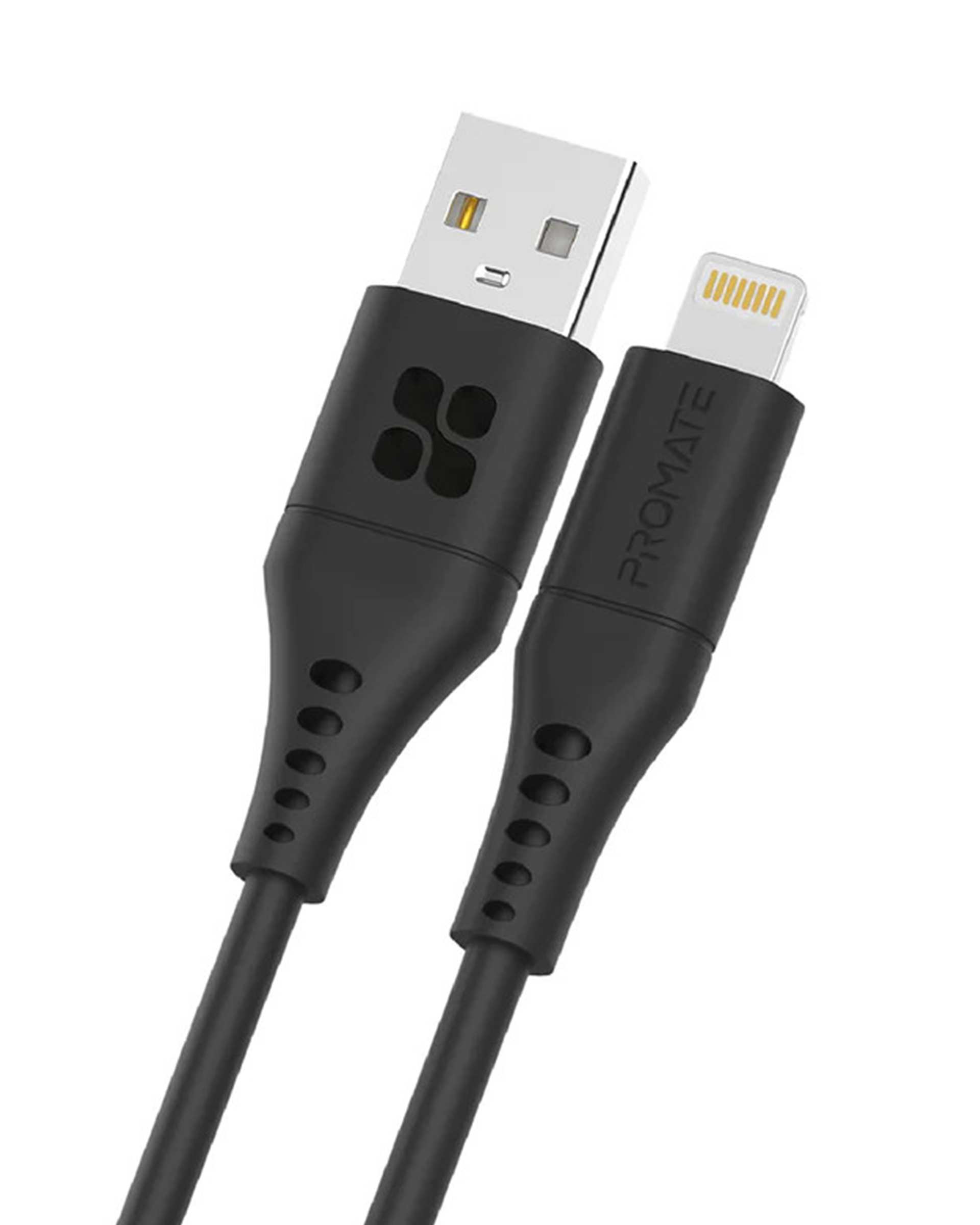 کابل تبدیل USB-A به لایتنینگ مشکی پرومیت Promate مدل POWERLINK-AI200 به طول 2 متر