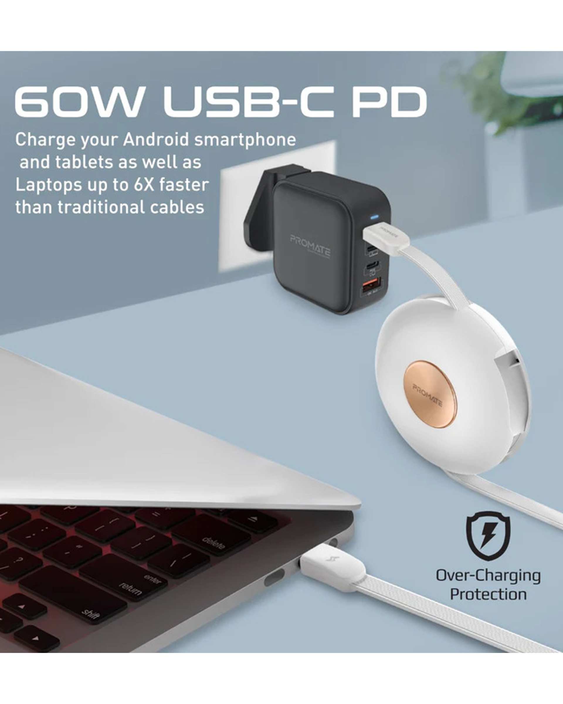 کابل تبدیل USB-C به USB-C / microUSB / لایتنینگ سفید پرومیت Promate مدل QUIVER.B طول 1 متر