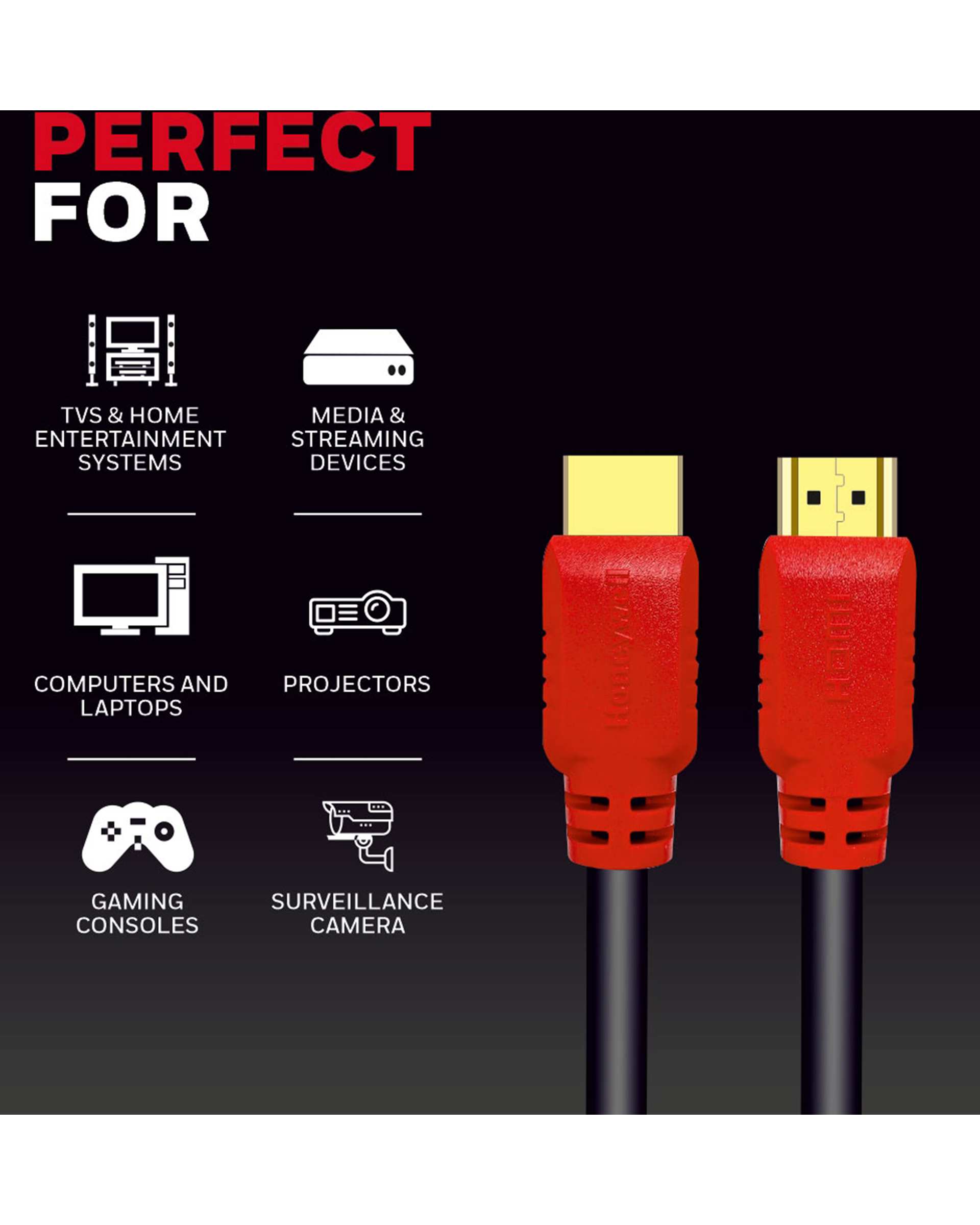 کابل HDMI مشکی قرمز هانیول Honeywell طول 2 متر