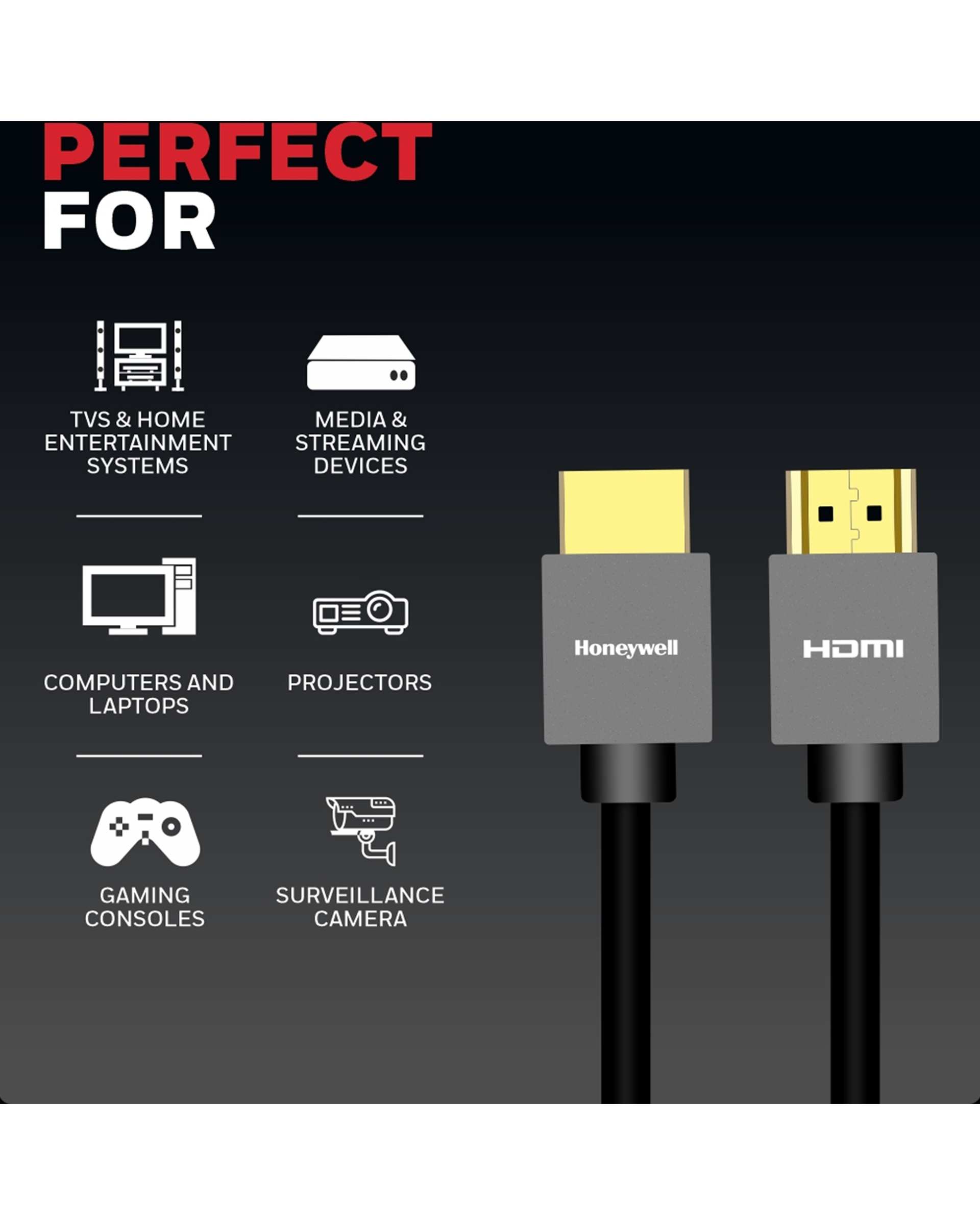 کابل HDMI 2.0 مشکی طوسی هانیول Honeywell طول 2 متر