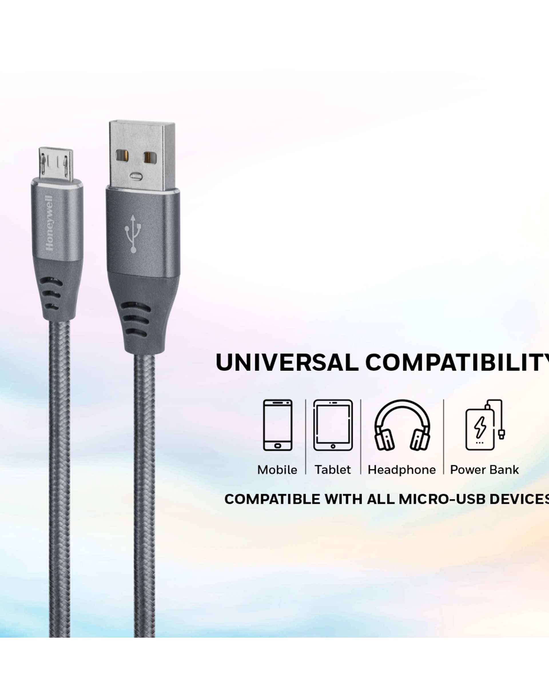 کابل تبدیل USB به MicroUSB طوسی هانیول Honeywell طول 1.2 متر