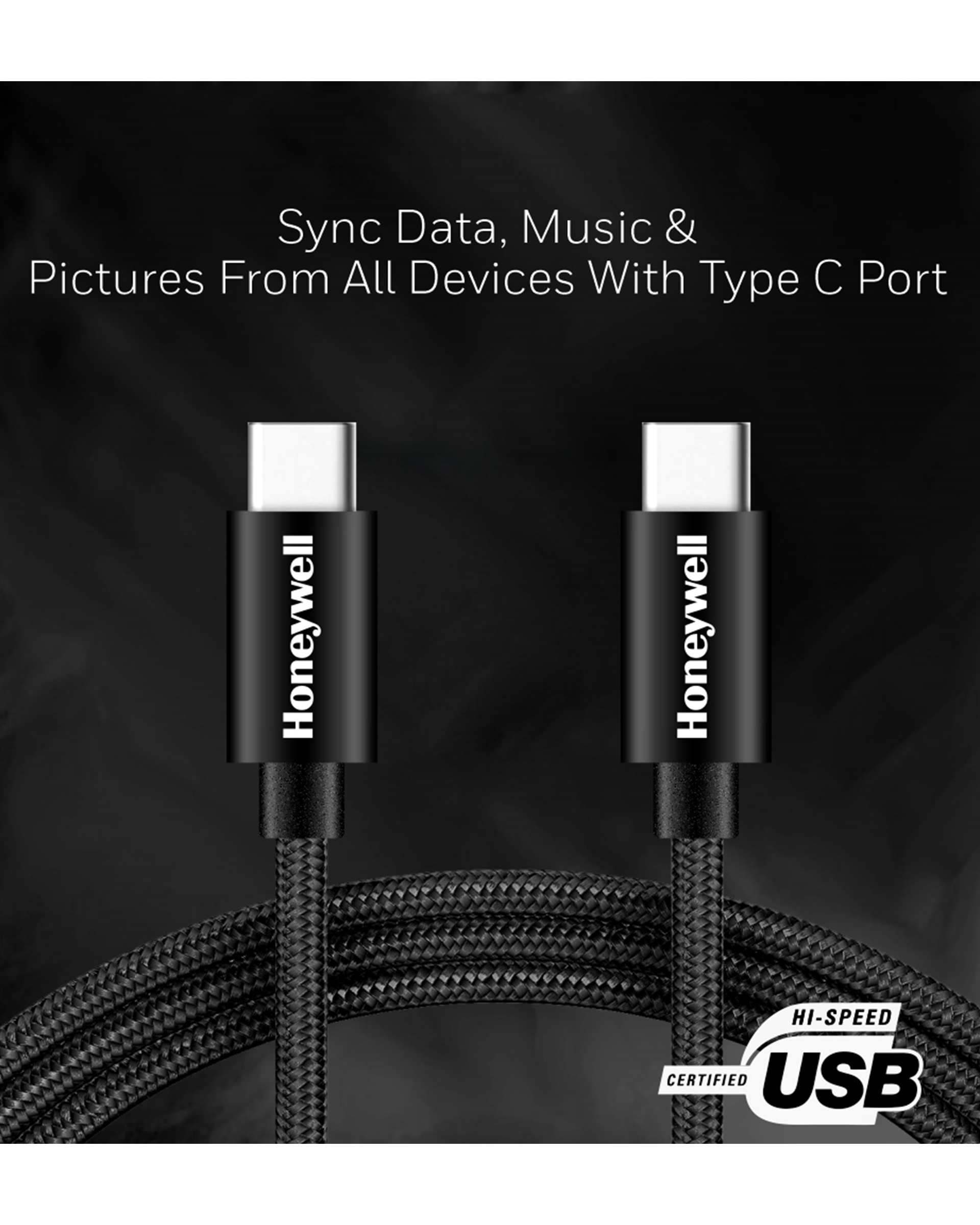 کابل USB-C 3.1 به USB-C مشکی هانیول Honeywell طول 1.2 متر