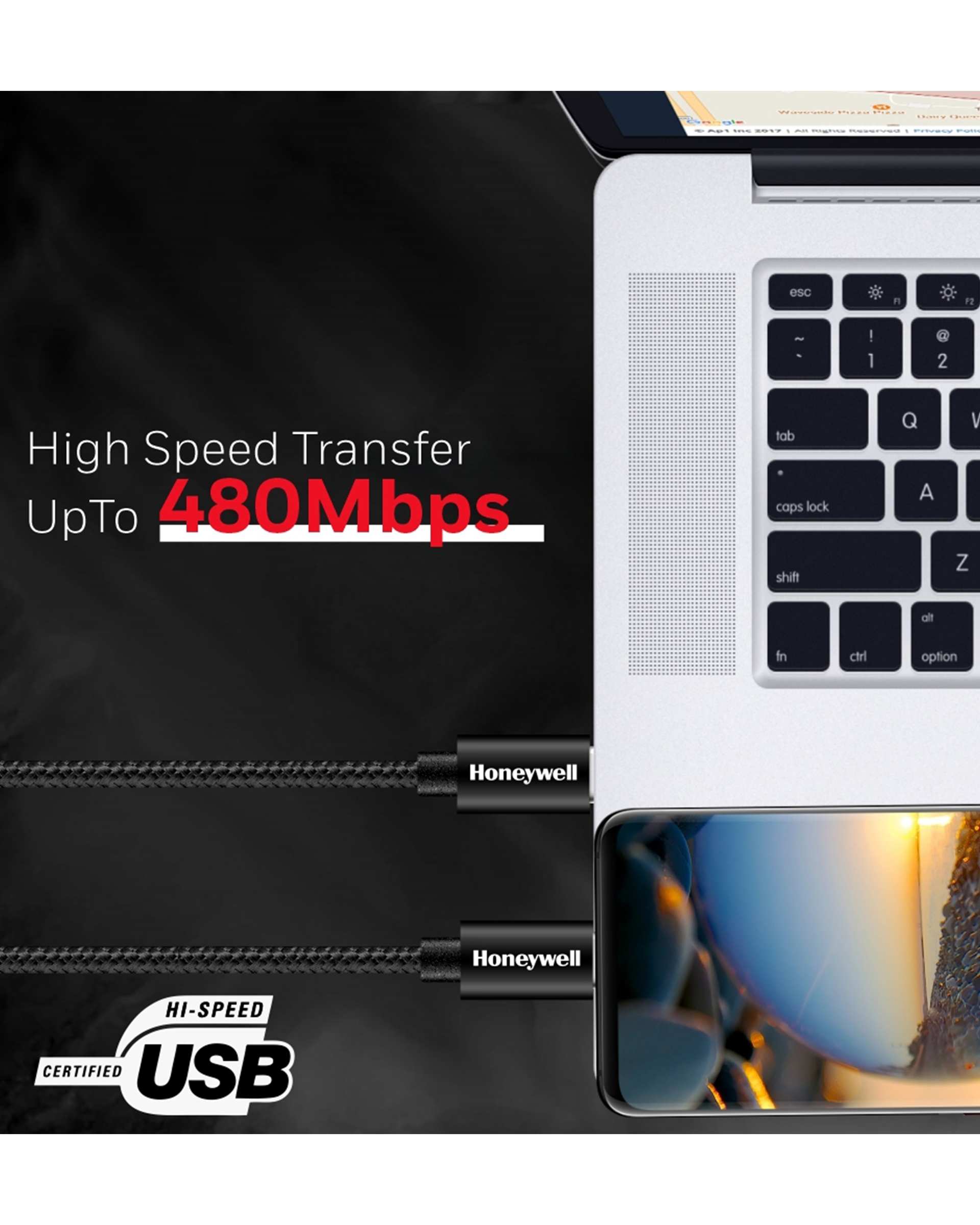 کابل USB-C 3.1 به USB-C مشکی هانیول Honeywell طول 1.2 متر